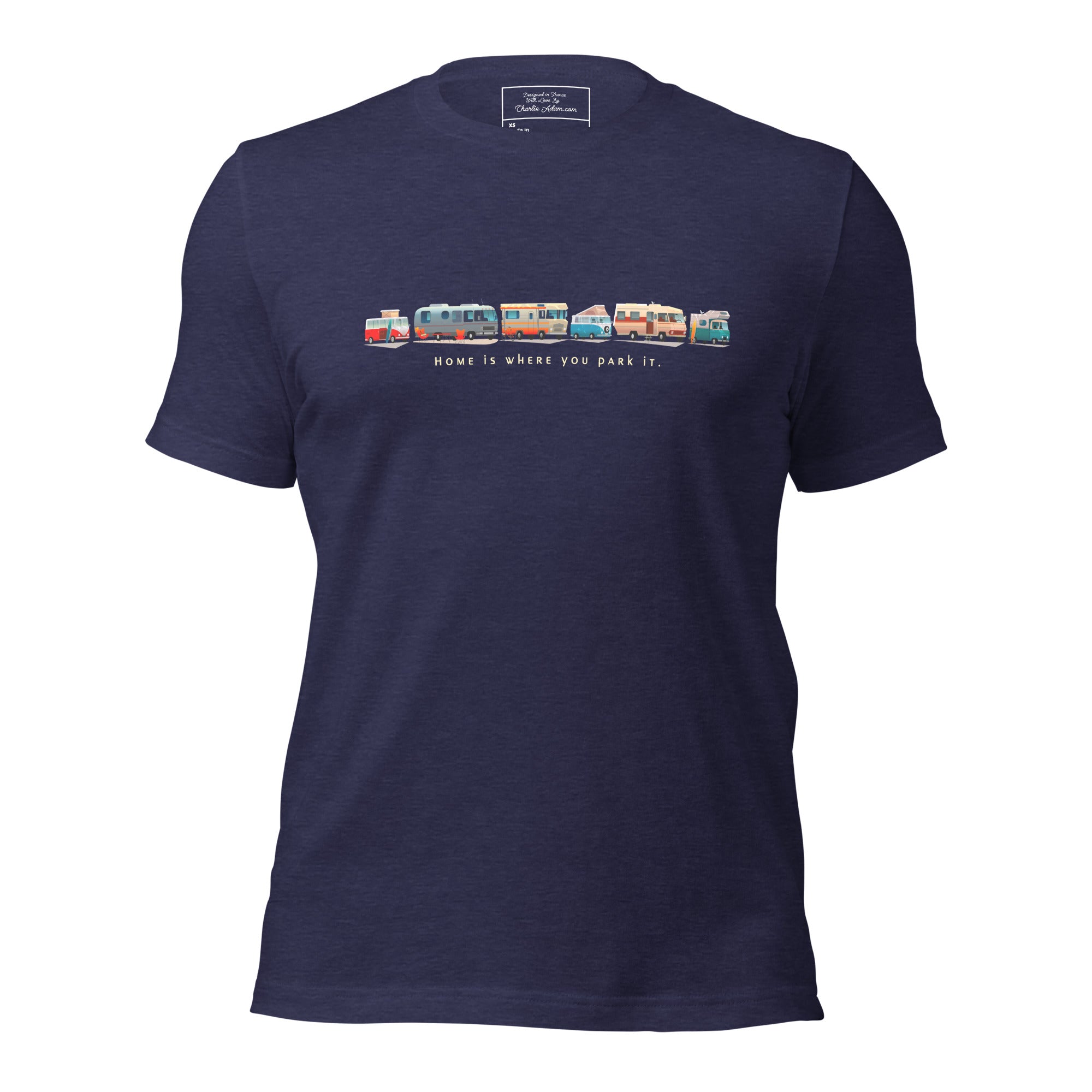 T-shirt en coton unisexe Vintage Campers: Home is where you park it sur couleurs chinées foncées