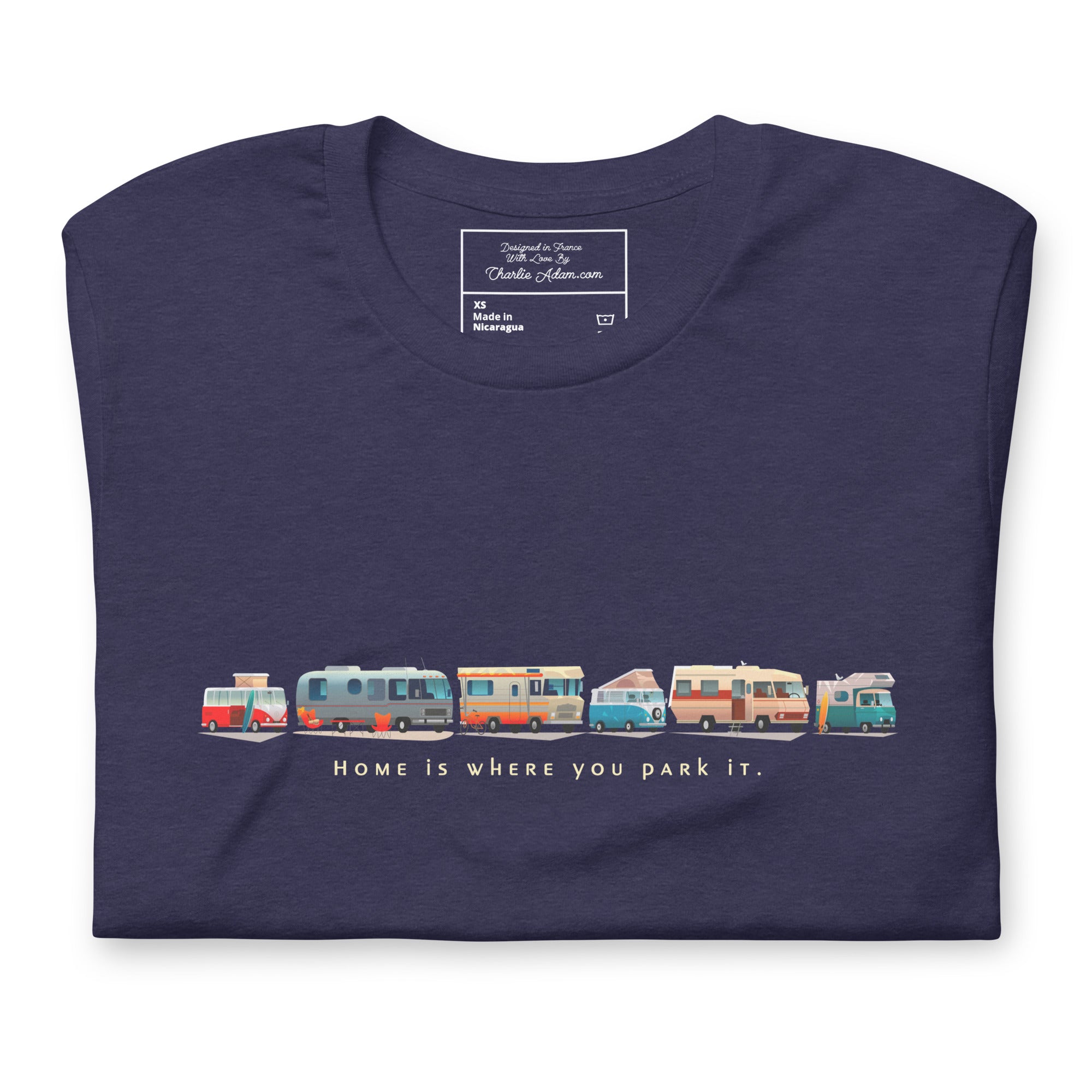 T-shirt en coton unisexe Vintage Campers: Home is where you park it sur couleurs chinées foncées