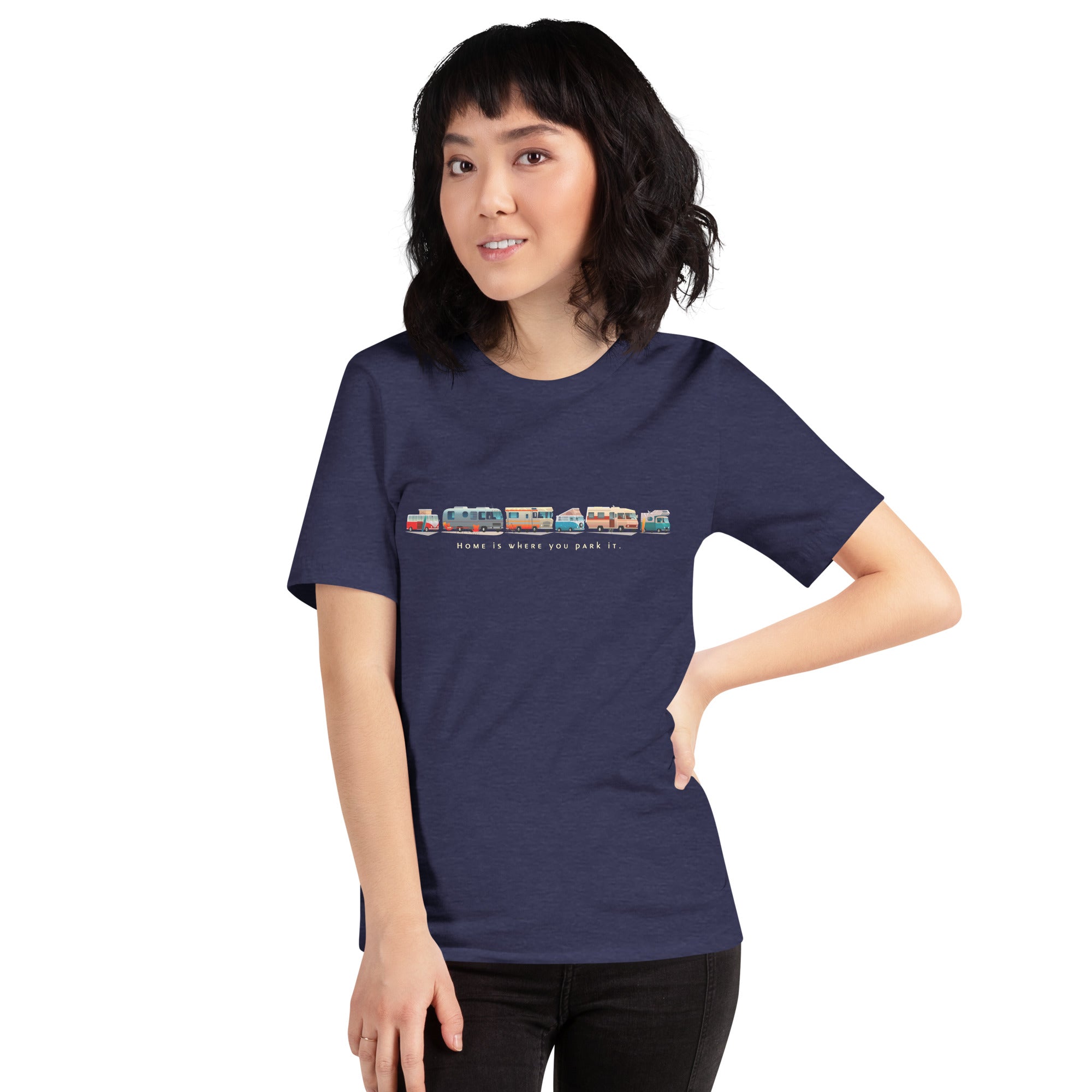 T-shirt en coton unisexe Vintage Campers: Home is where you park it sur couleurs chinées foncées