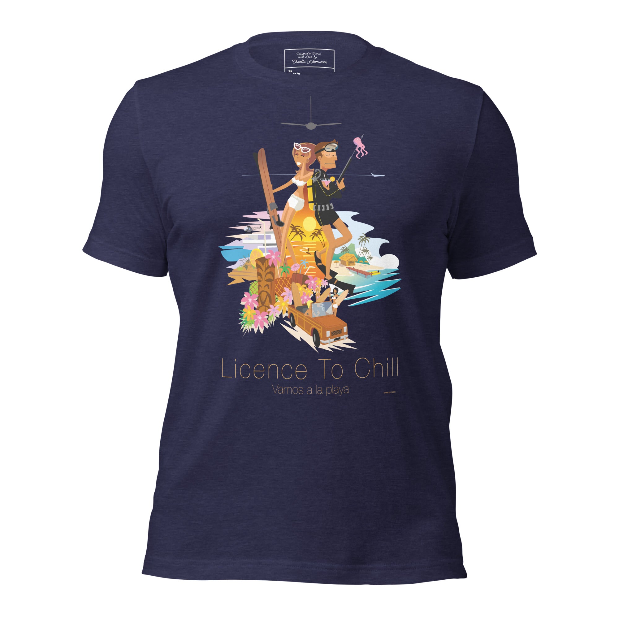 T-shirt en coton unisexe License to Chill Vamos a la playa sur couleurs chinées foncées