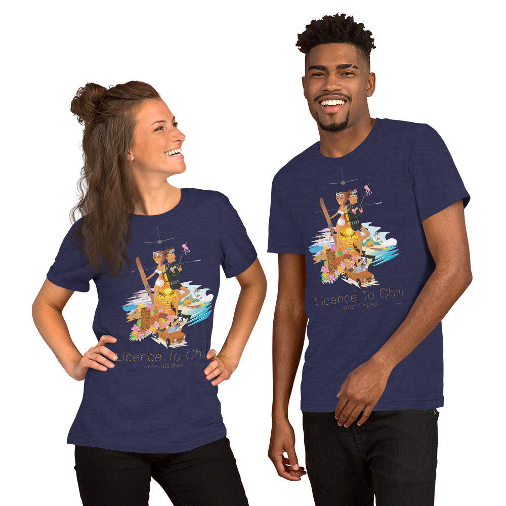 T-shirt en coton unisexe License to Chill Vamos a la playa sur couleurs chinées foncées