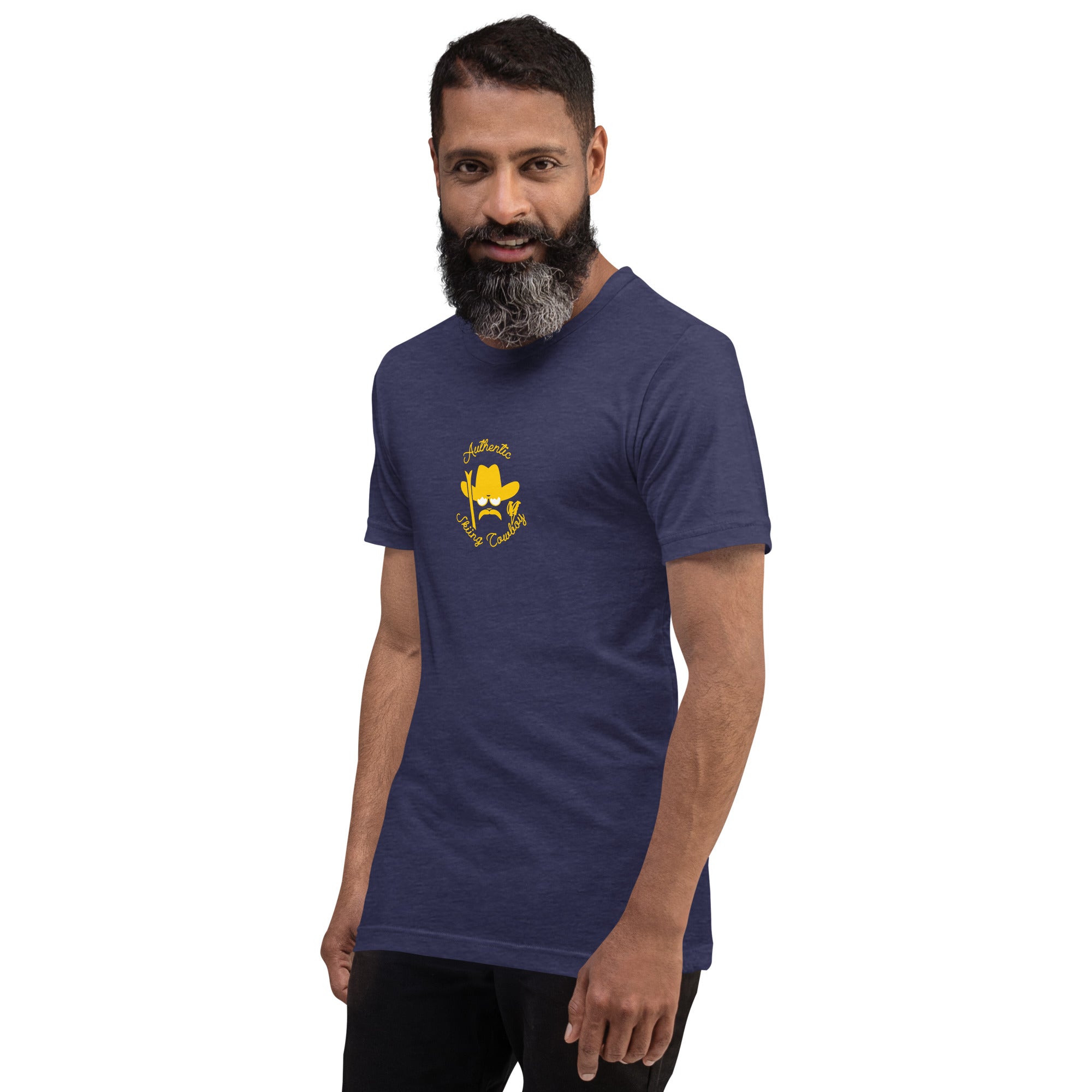 T-shirt en coton unisexe Authentic Skiing Cowboy doré sur couleurs foncées