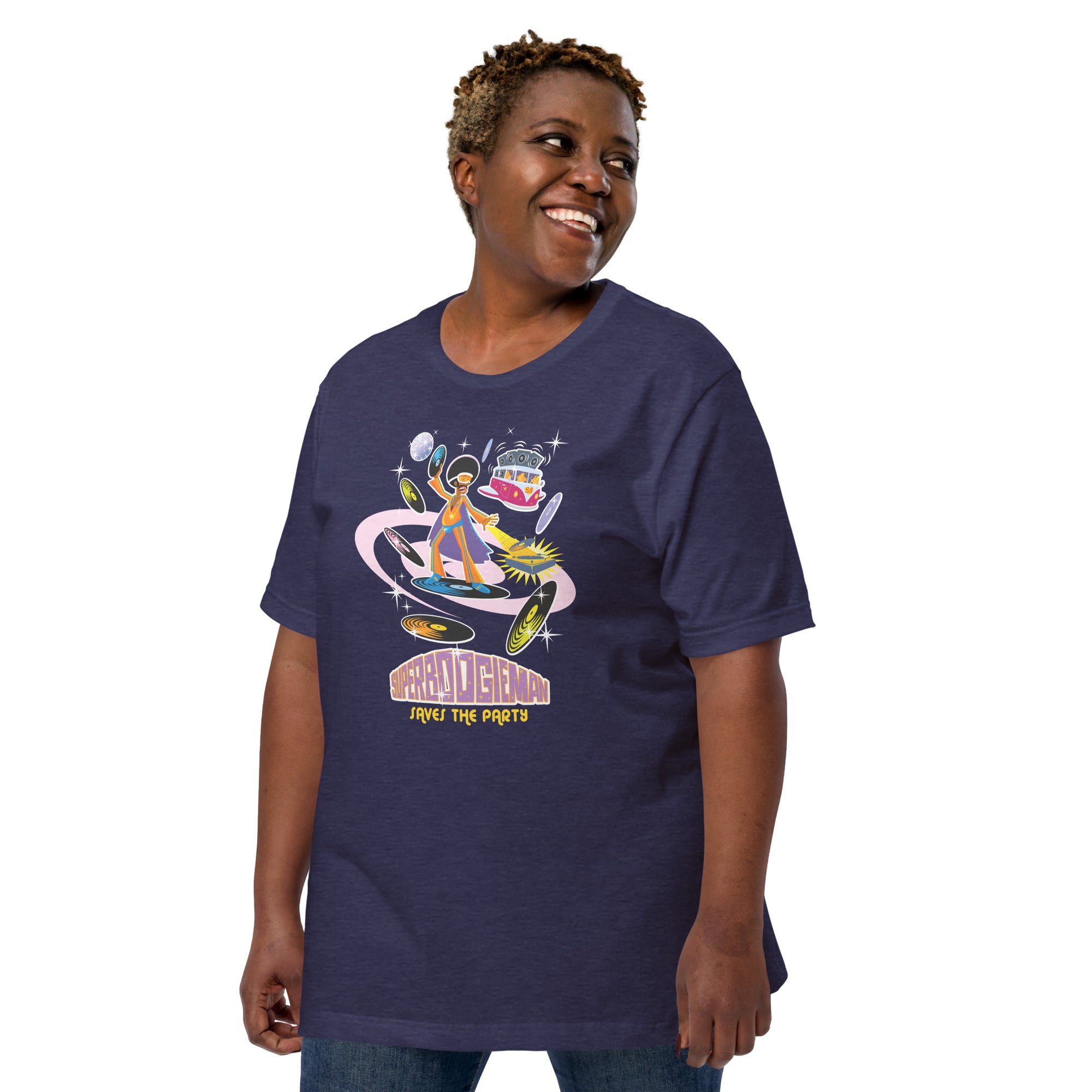 Unisex t-shirt Superboogieman saves the Party on dark heather colors