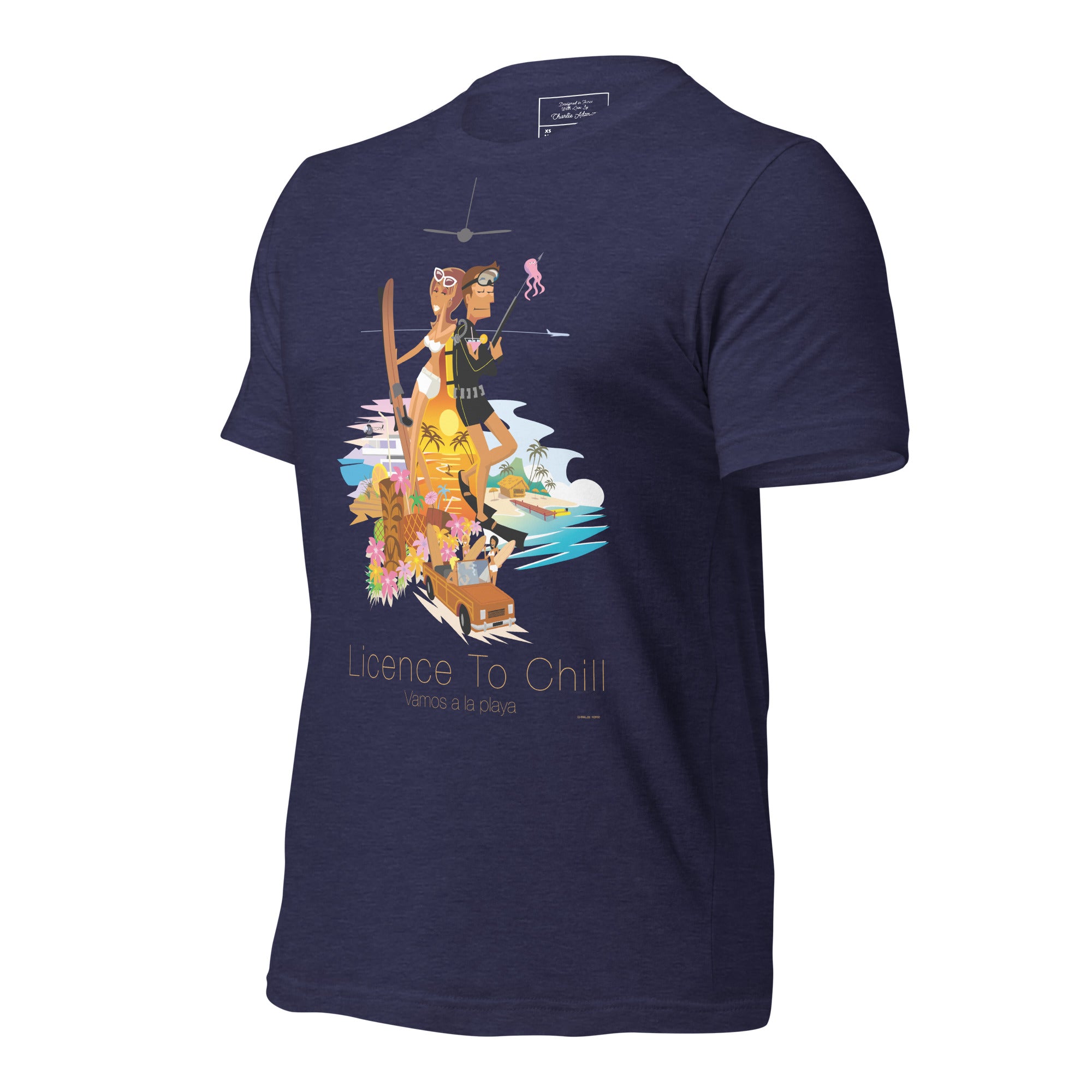 T-shirt en coton unisexe License to Chill Vamos a la playa sur couleurs chinées foncées
