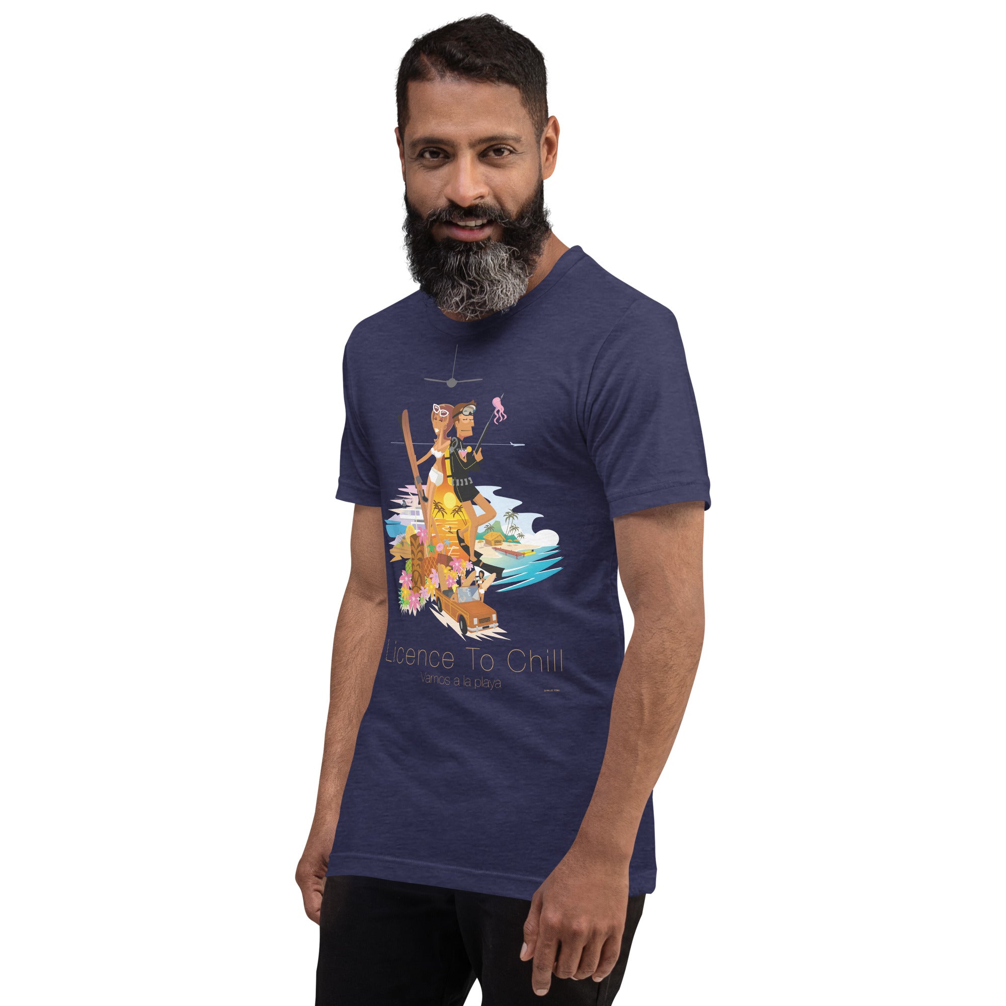 T-shirt en coton unisexe License to Chill Vamos a la playa sur couleurs chinées foncées