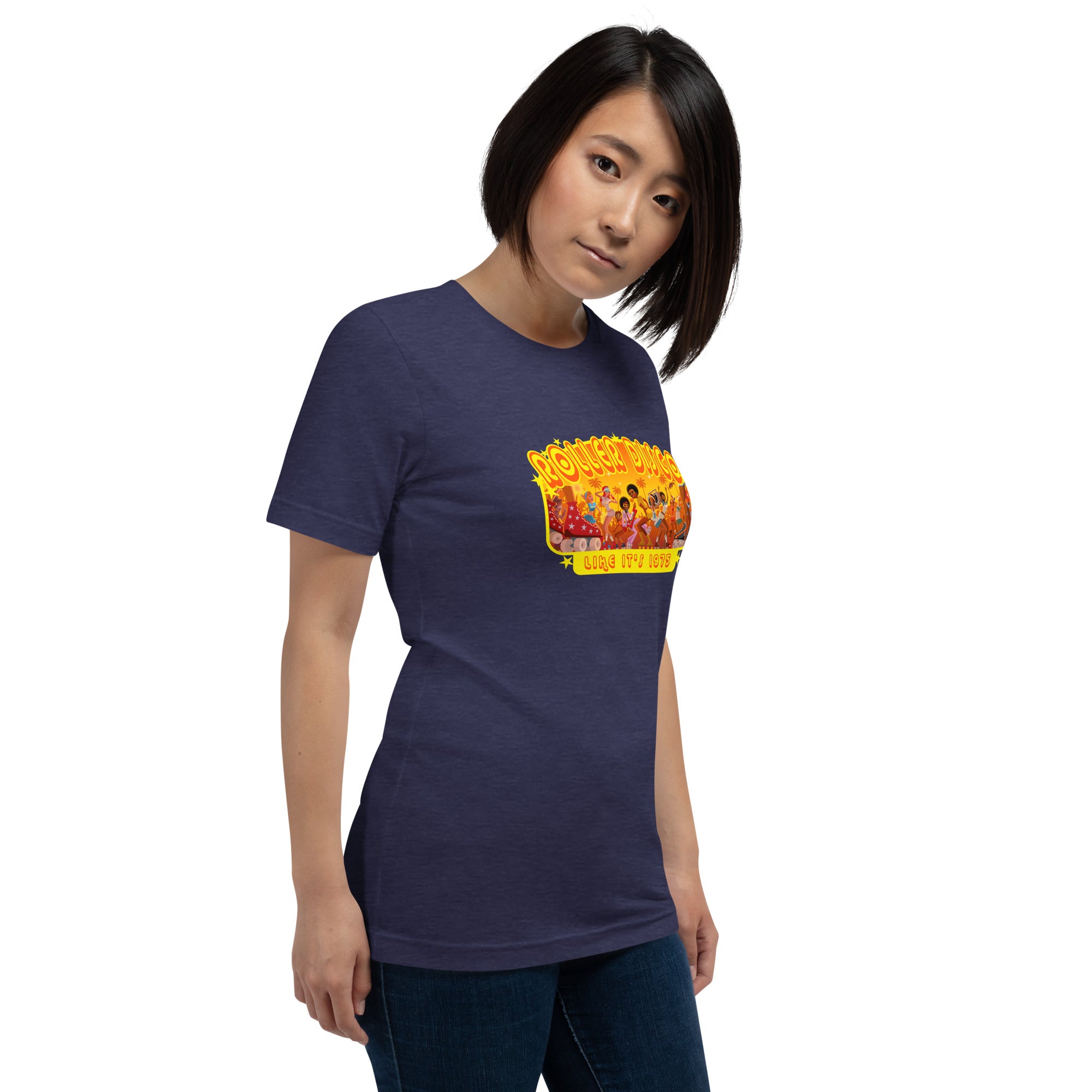 T-shirt en coton unisexe Roller Disco 1975 sur couleurs chinées foncées