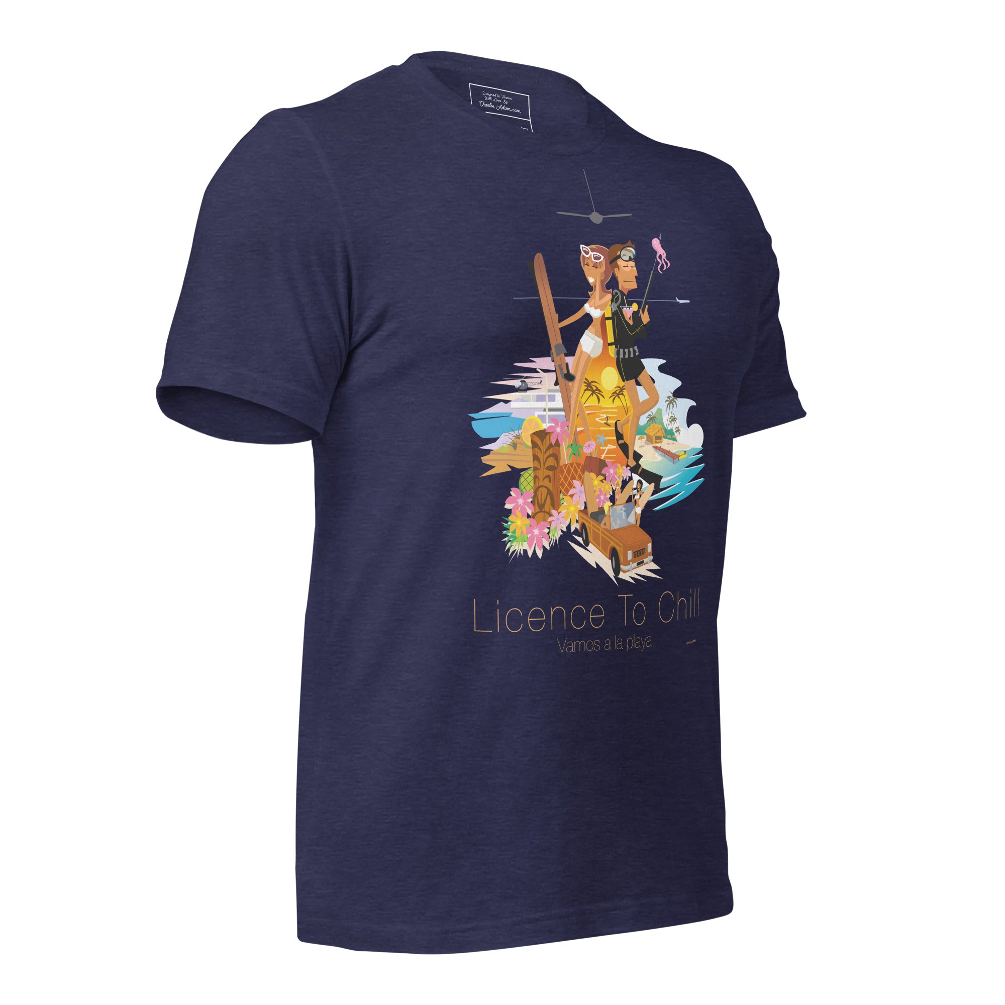 T-shirt en coton unisexe License to Chill Vamos a la playa sur couleurs chinées foncées