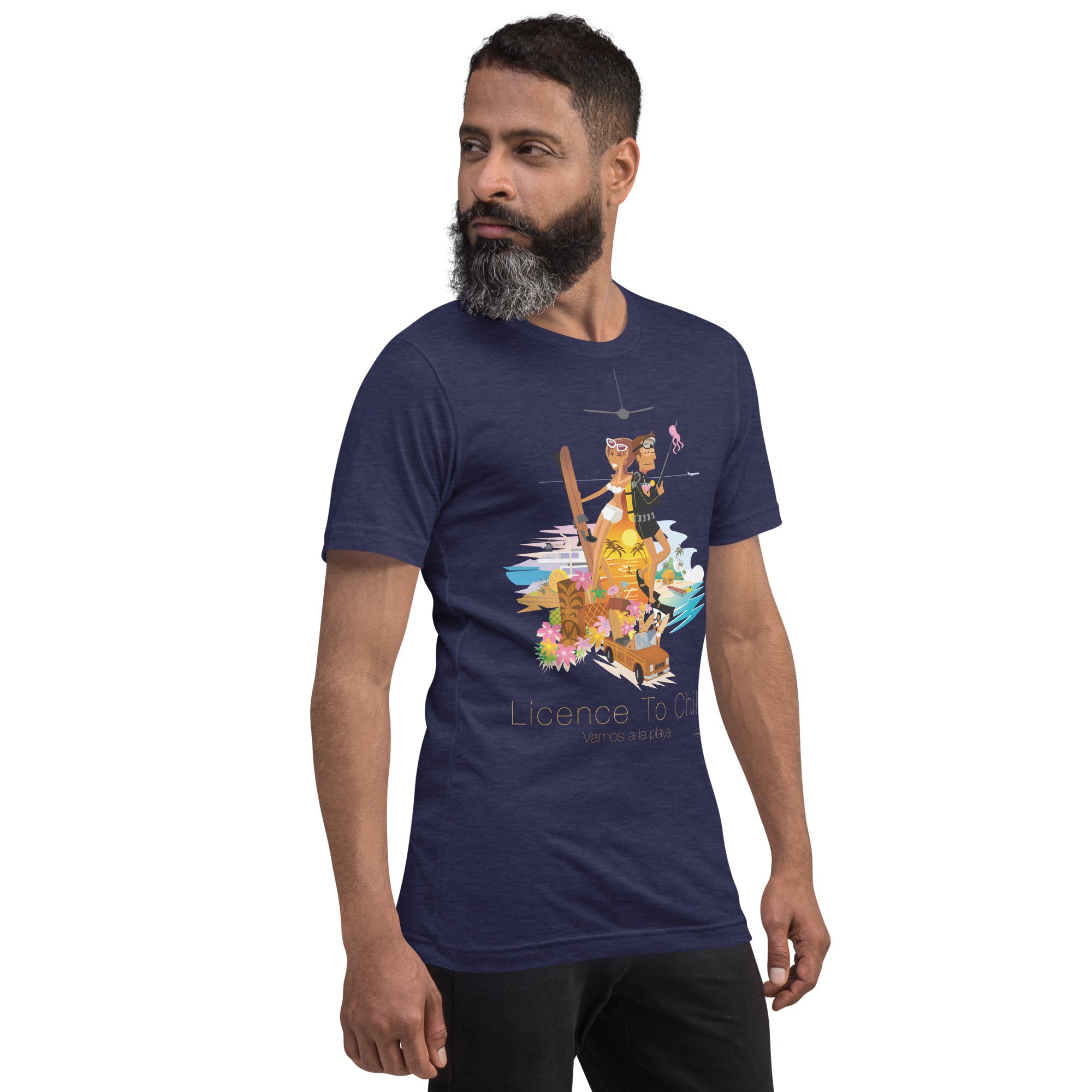 T-shirt en coton unisexe License to Chill Vamos a la playa sur couleurs chinées foncées