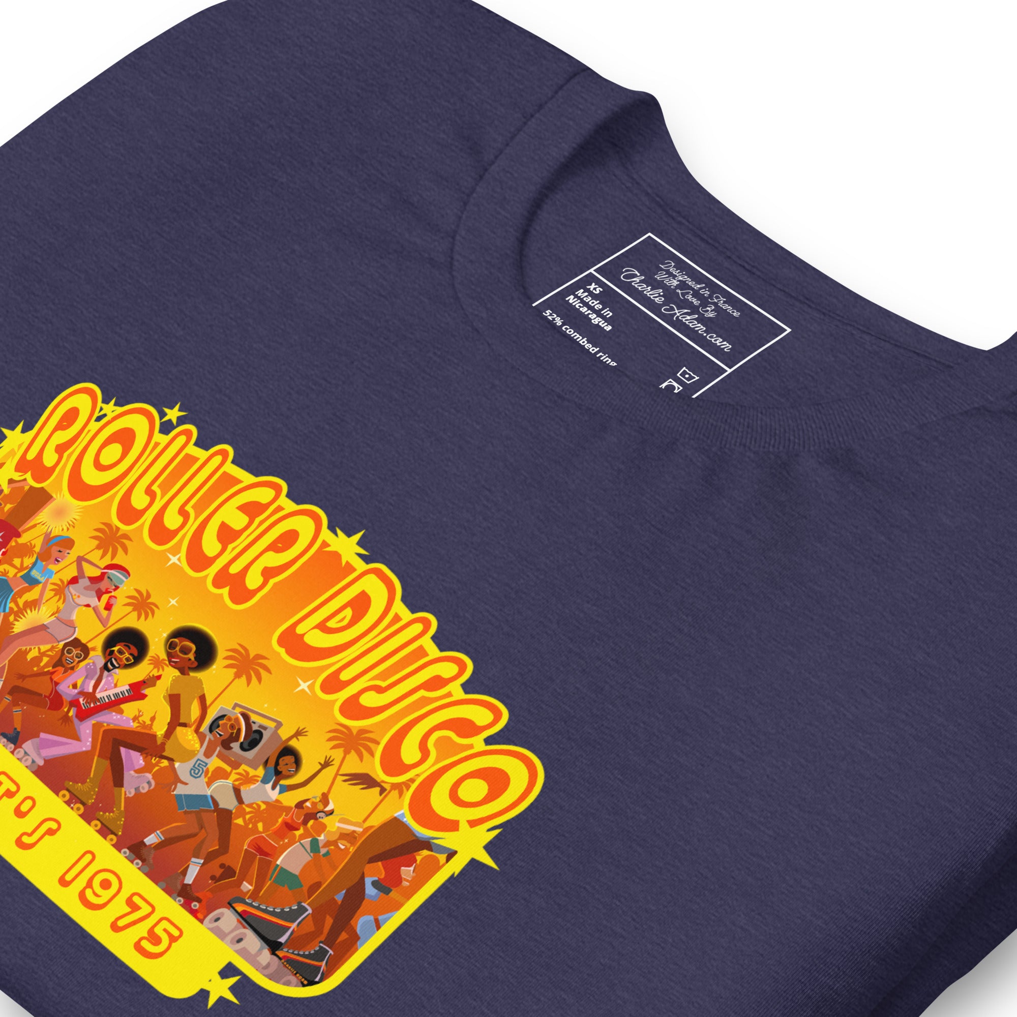 T-shirt en coton unisexe Roller Disco 1975 sur couleurs chinées foncées