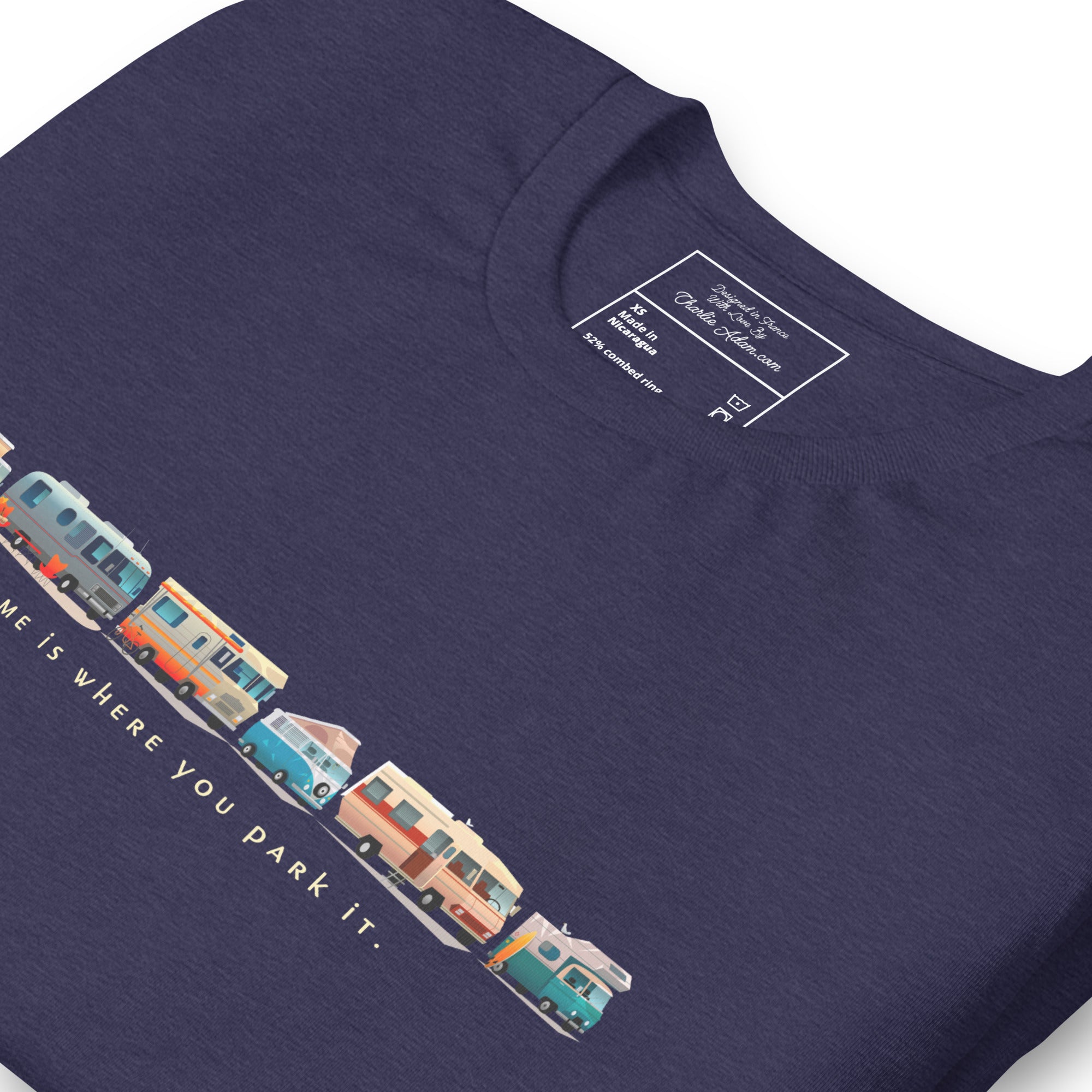 T-shirt en coton unisexe Vintage Campers: Home is where you park it sur couleurs chinées foncées