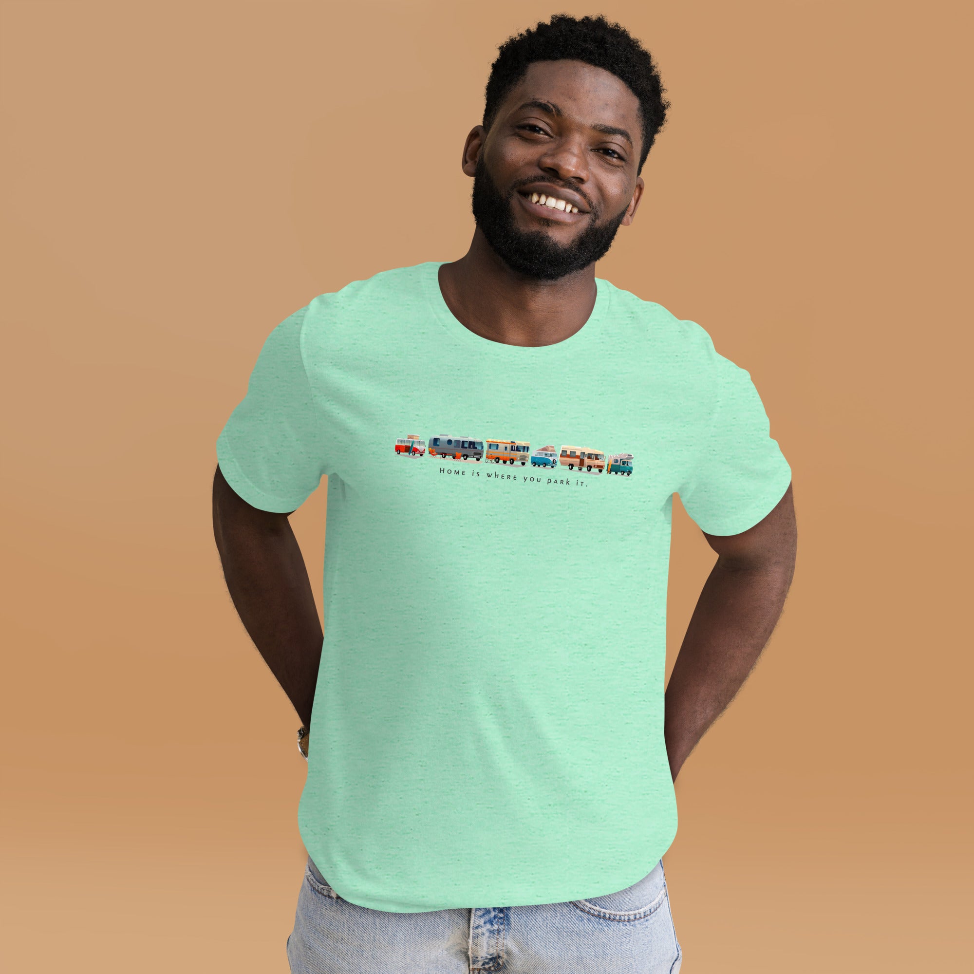 T-shirt en coton unisexe Vintage Campers sur couleurs chinées claires