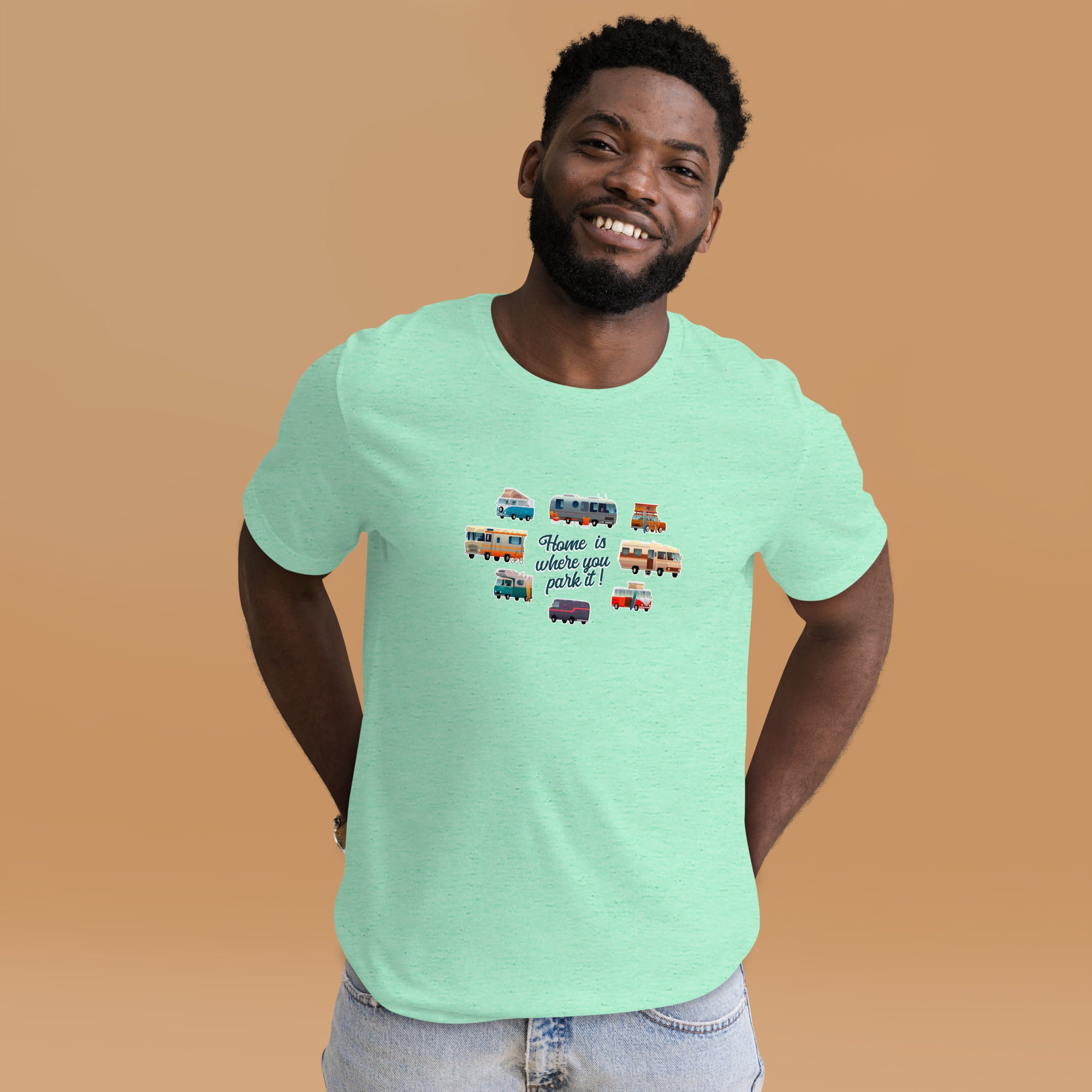 T-shirt en coton unisexe Square Vintage Campers sur couleurs chinées claires