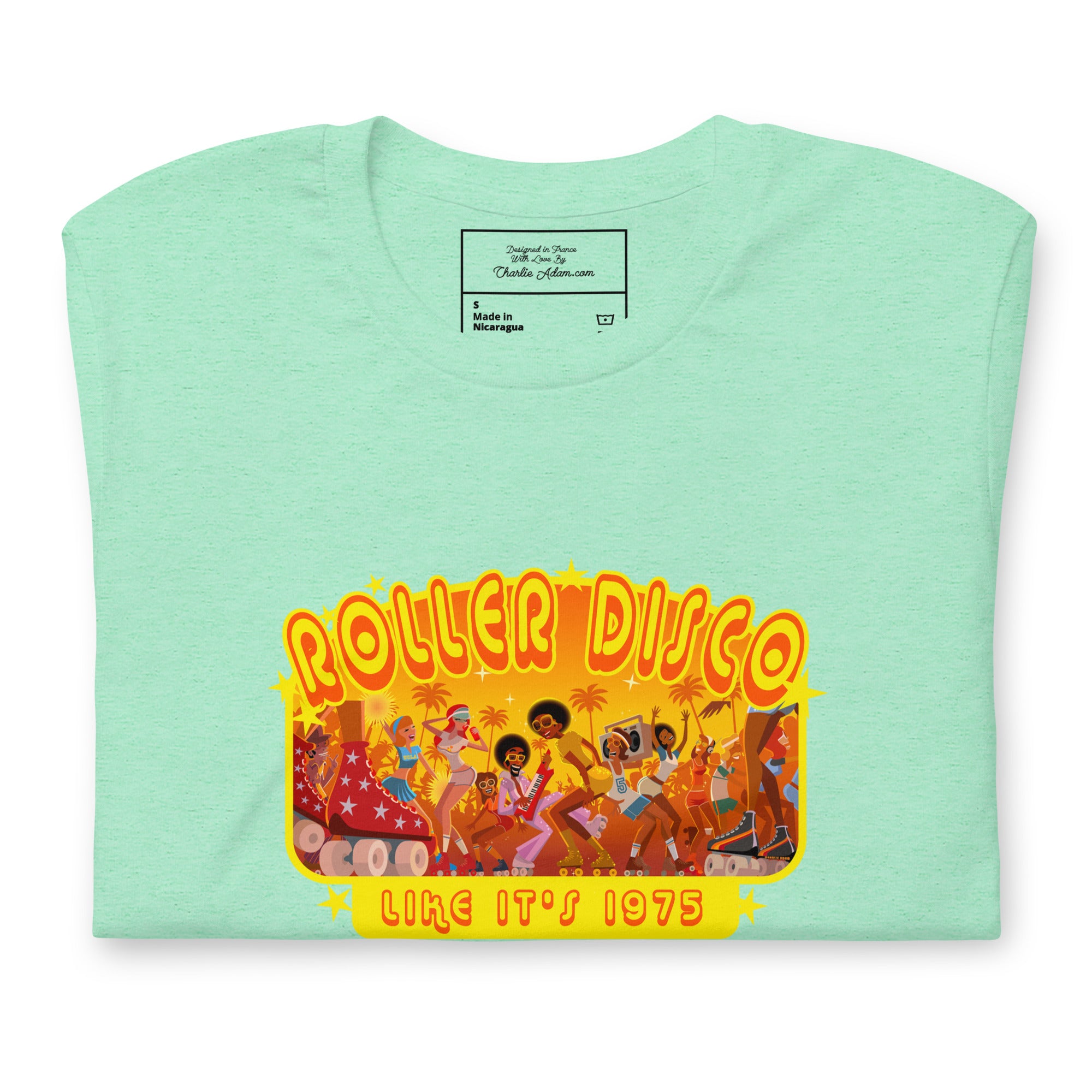 T-shirt en coton unisexe Roller Disco 1975 sur couleurs chinées claires
