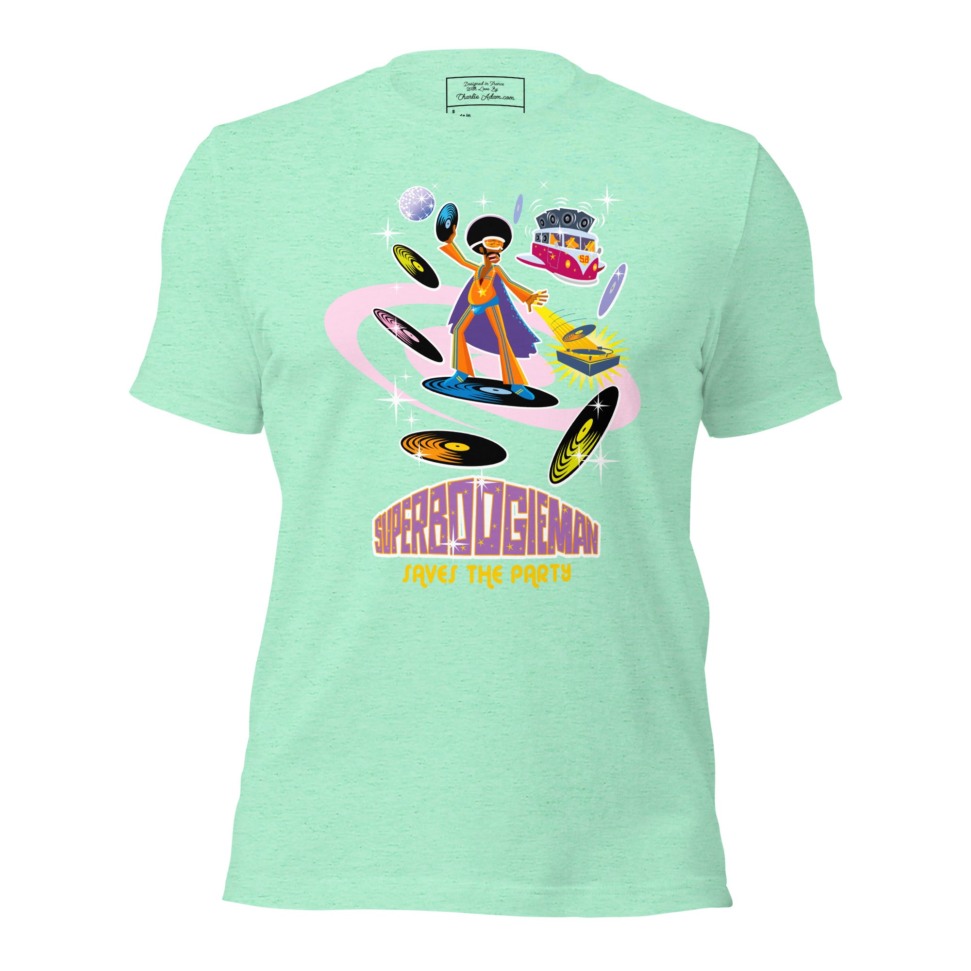 Unisex t-shirt Superboogieman saves the Party on light heather colors