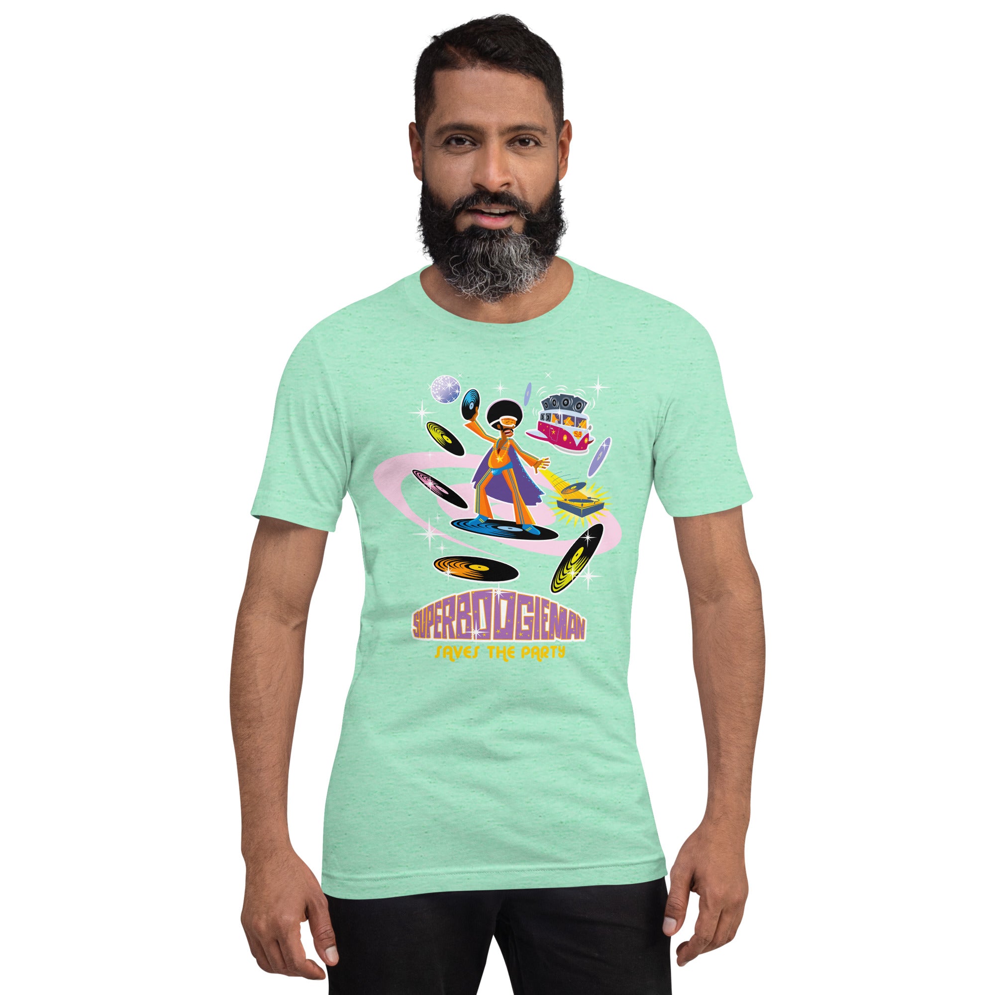 Unisex t-shirt Superboogieman saves the Party on light heather colors