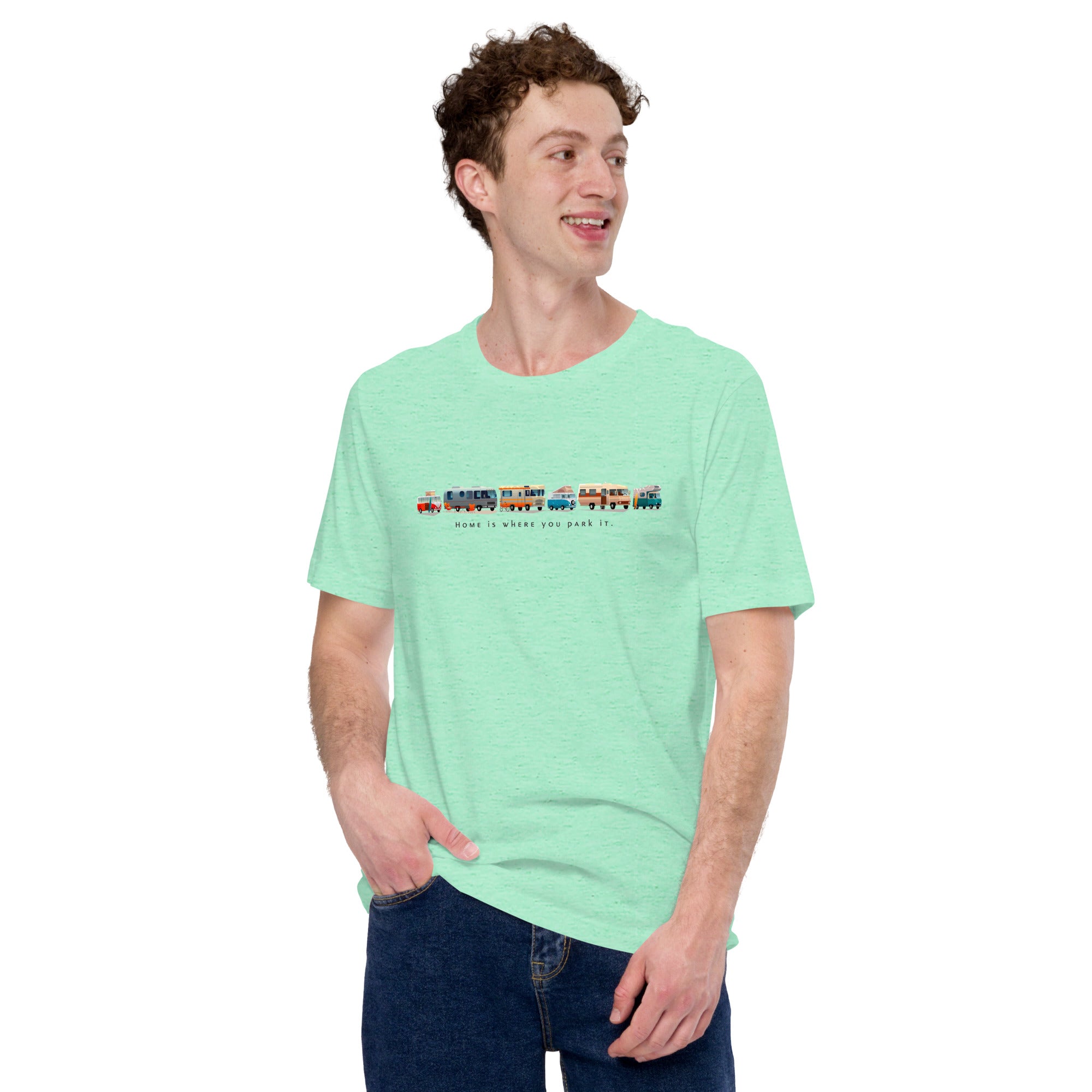 T-shirt en coton unisexe Vintage Campers sur couleurs chinées claires