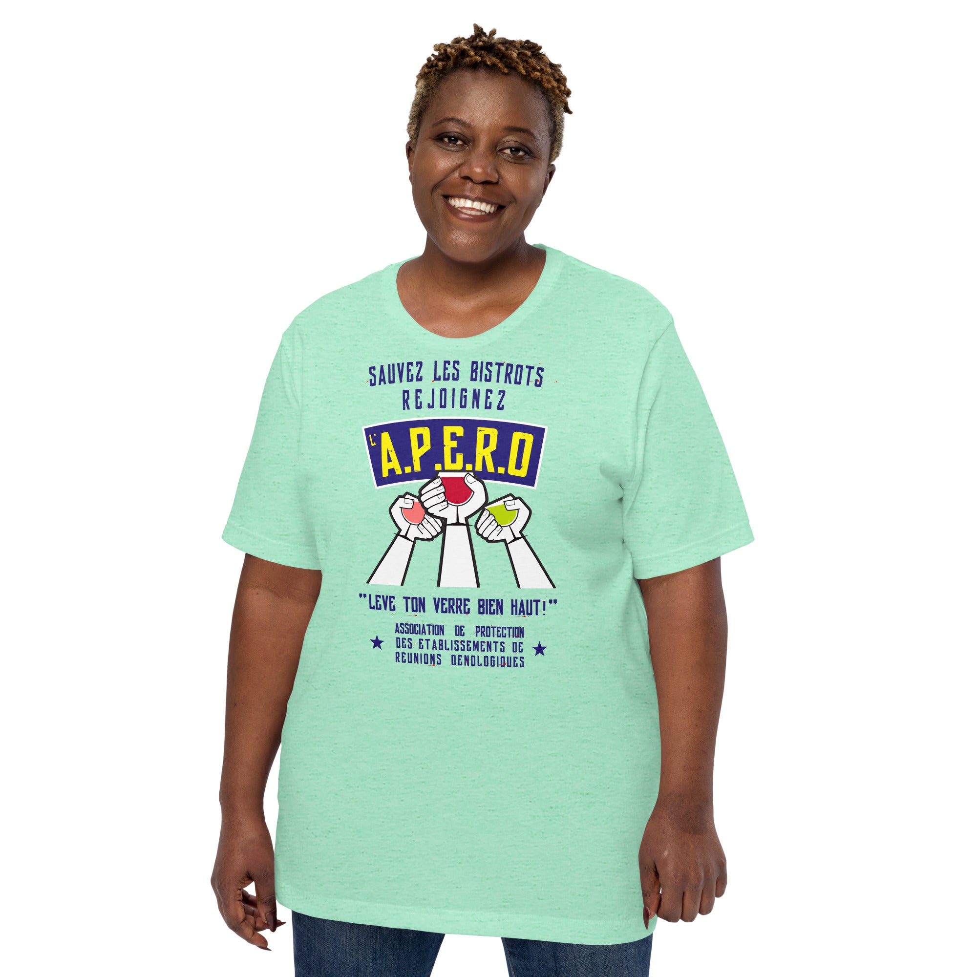 Unisex cotton t-shirt Sauvez les Bistrots, rejoignez l'Apéro on light heather colors