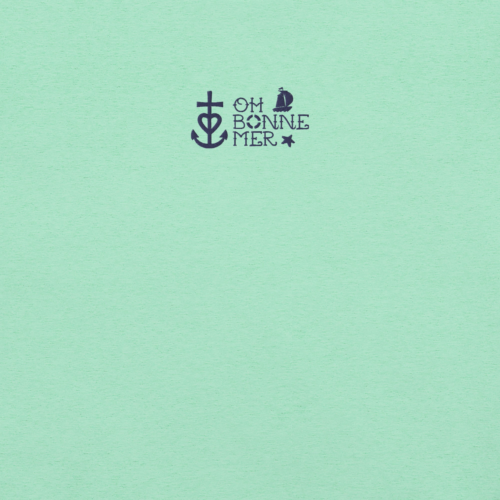T-shirt en coton unisexe Oh Bonne Mer 2 navy brodé sur couleurs chinées claires
