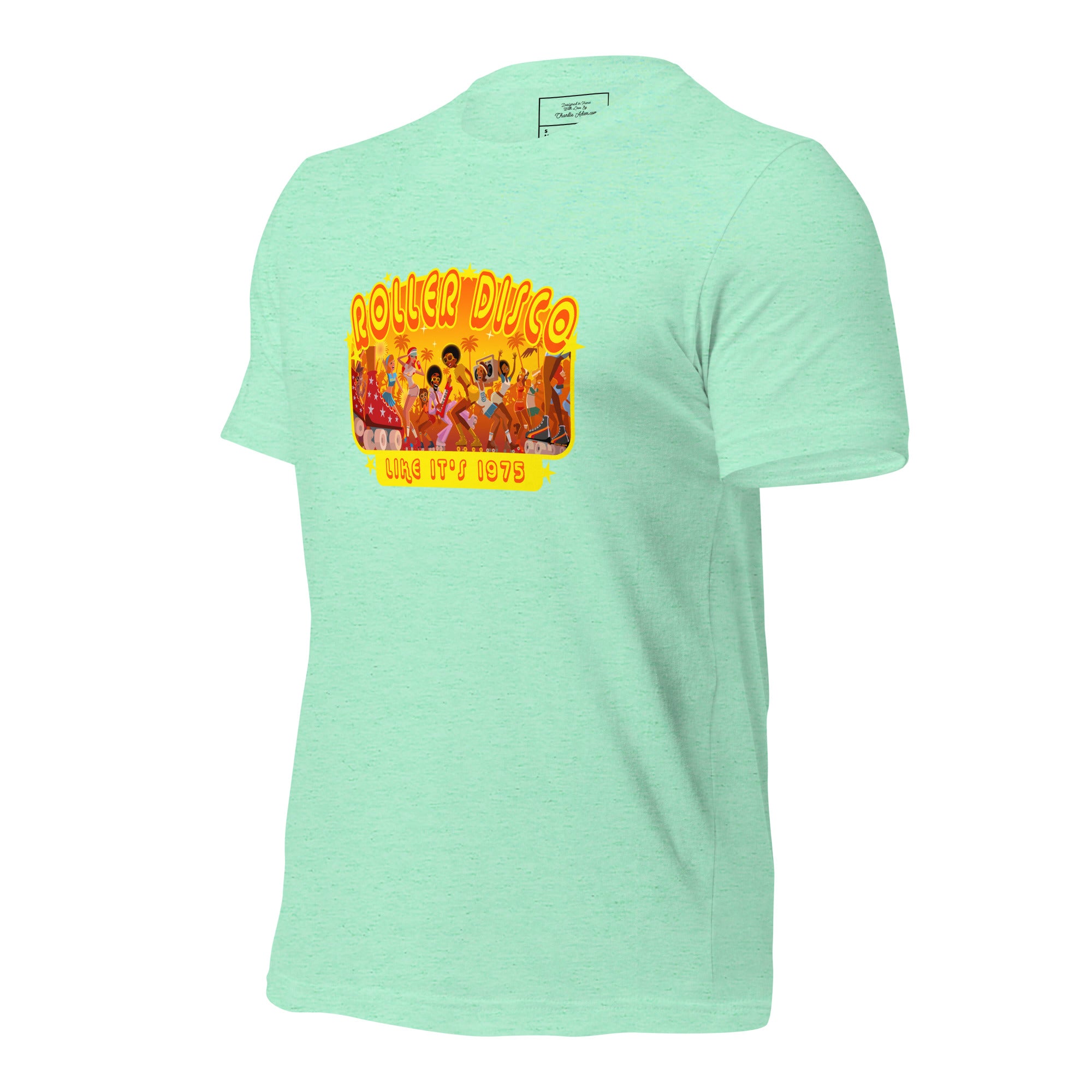 T-shirt en coton unisexe Roller Disco 1975 sur couleurs chinées claires