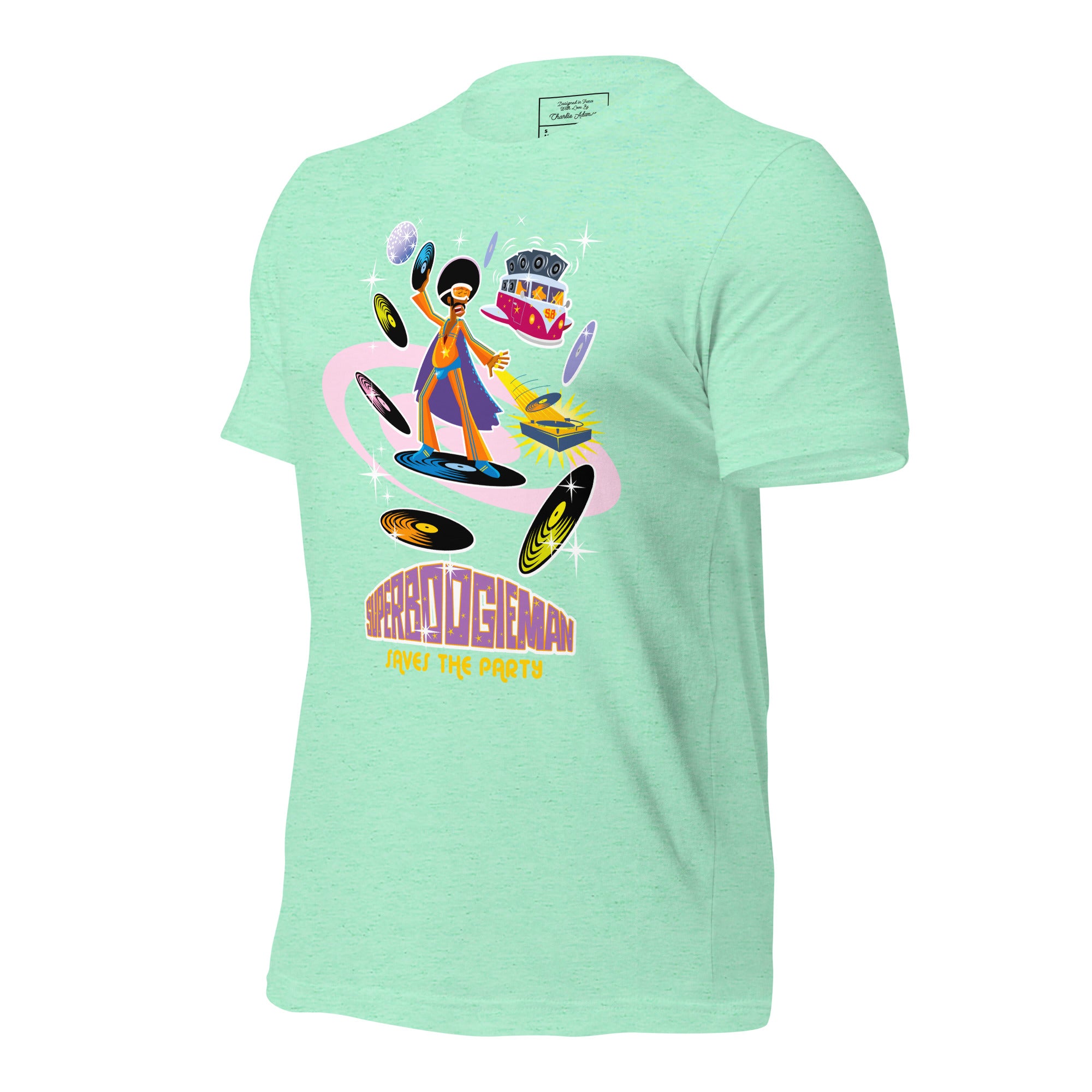 Unisex t-shirt Superboogieman saves the Party on light heather colors