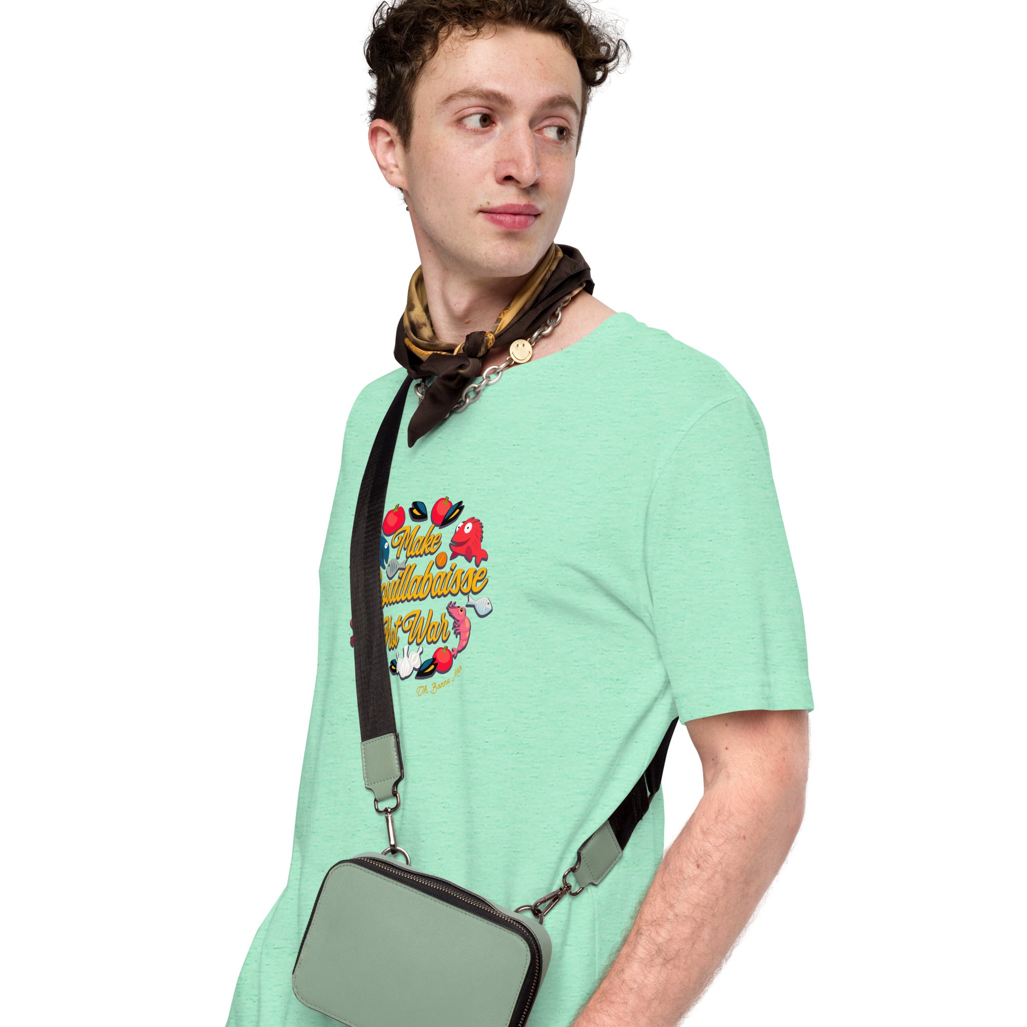 T-shirt en coton unisexe Make Bouillabaisse Not War sur couleurs chinées claires