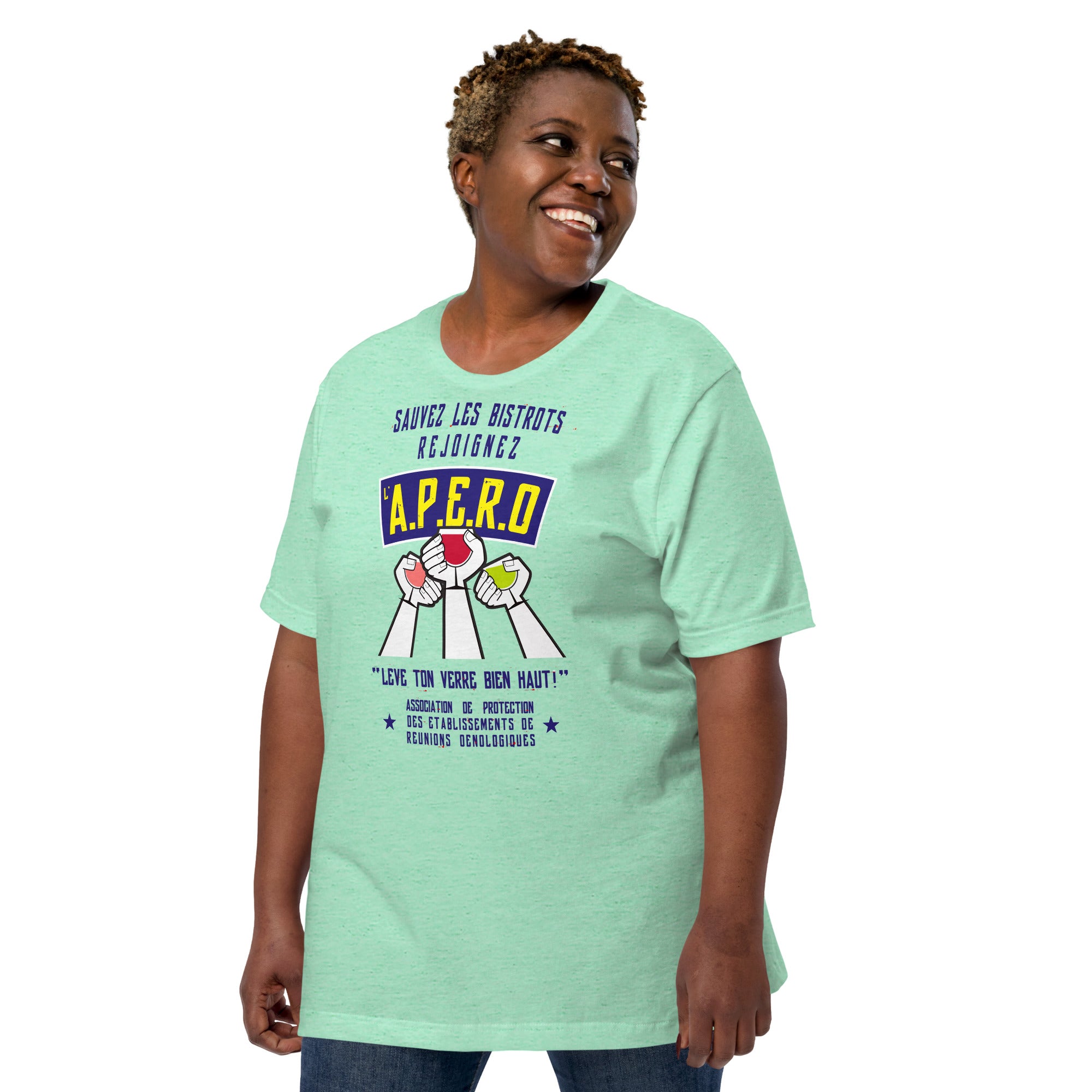 Unisex cotton t-shirt Sauvez les Bistrots, rejoignez l'Apéro on light heather colors