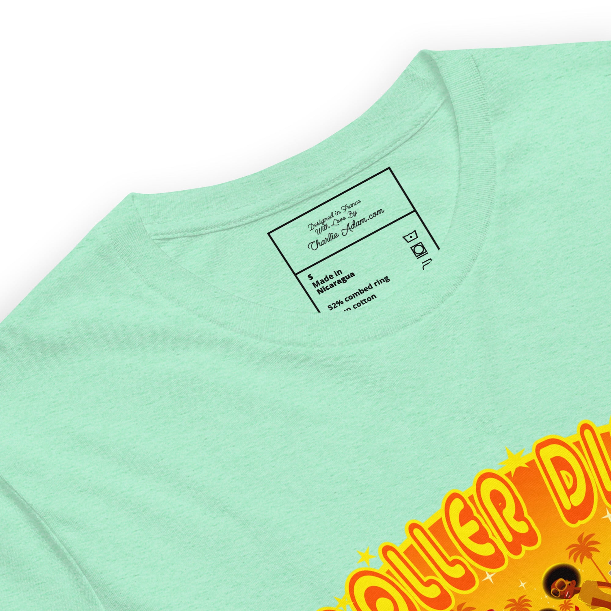 T-shirt en coton unisexe Roller Disco 1975 sur couleurs chinées claires