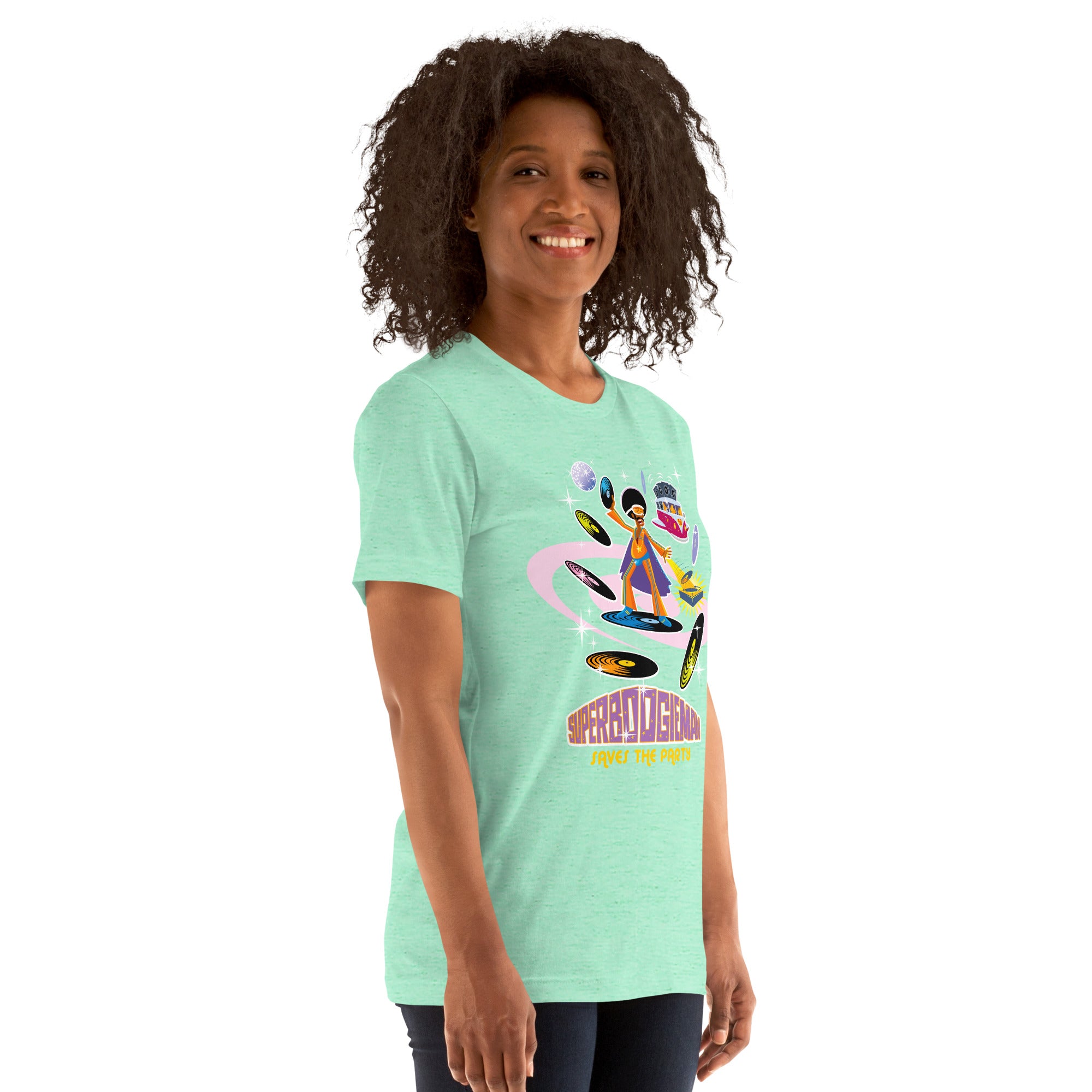 Unisex t-shirt Superboogieman saves the Party on light heather colors