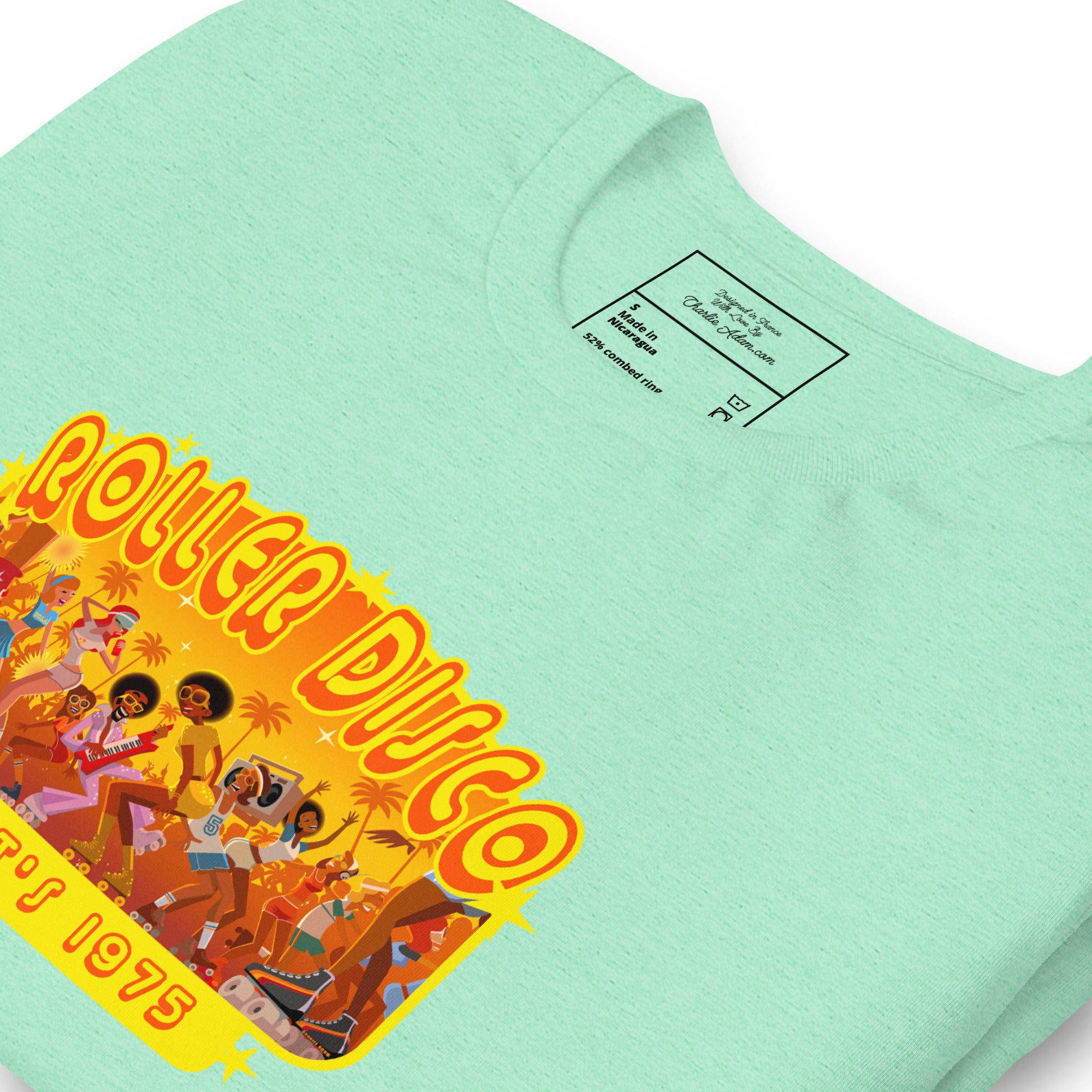 T-shirt en coton unisexe Roller Disco 1975 sur couleurs chinées claires