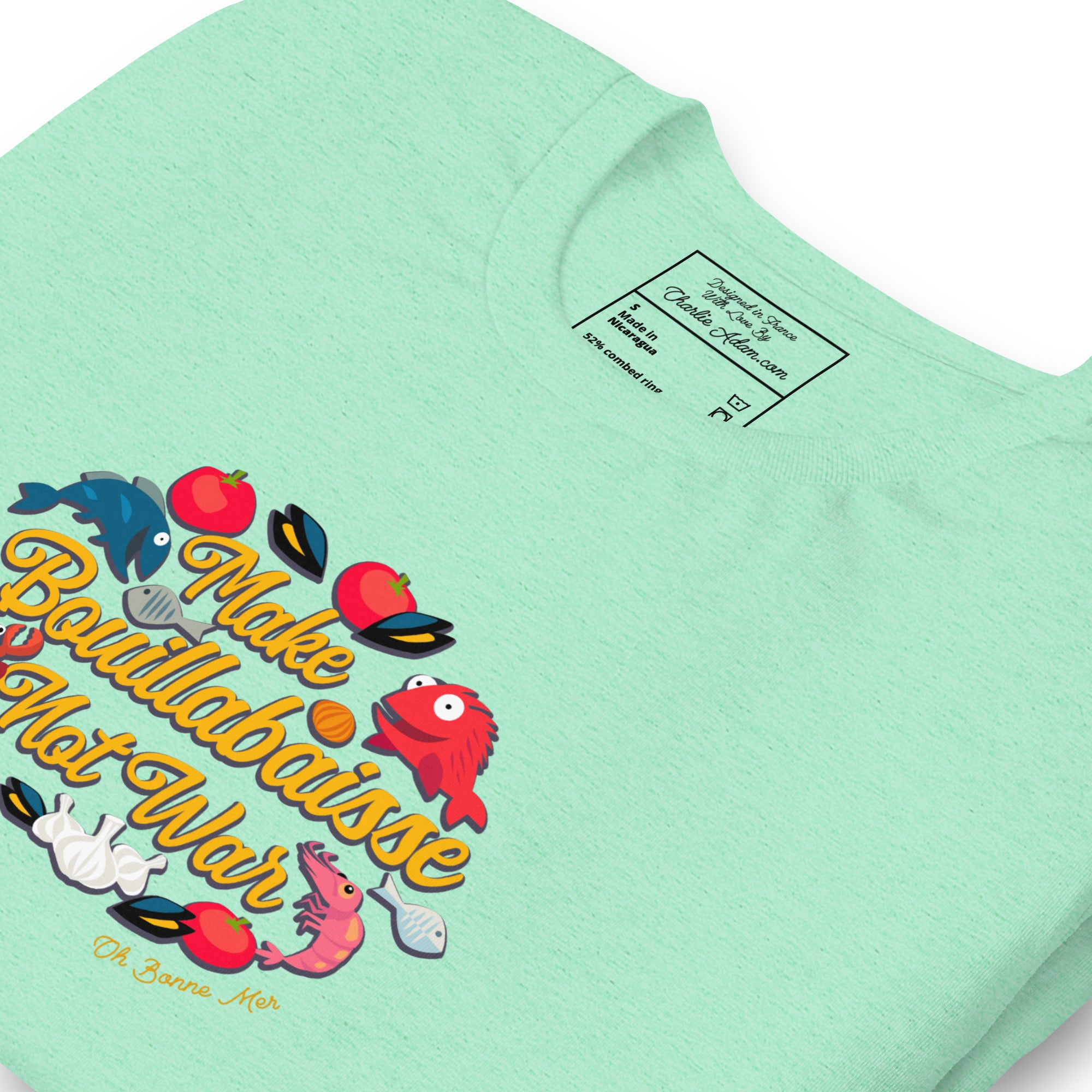 T-shirt en coton unisexe Make Bouillabaisse Not War sur couleurs chinées claires