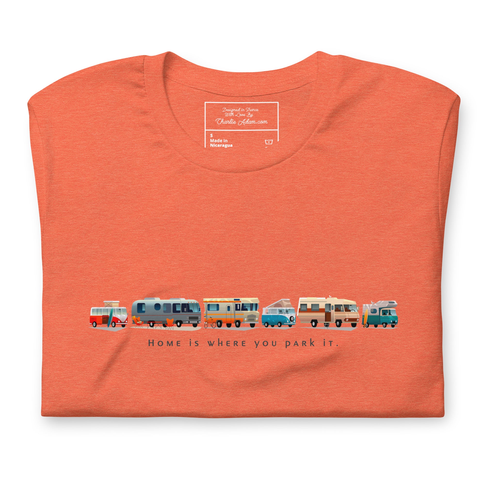 T-shirt en coton unisexe Vintage Campers: Home is where you park it sur couleurs chinées vives