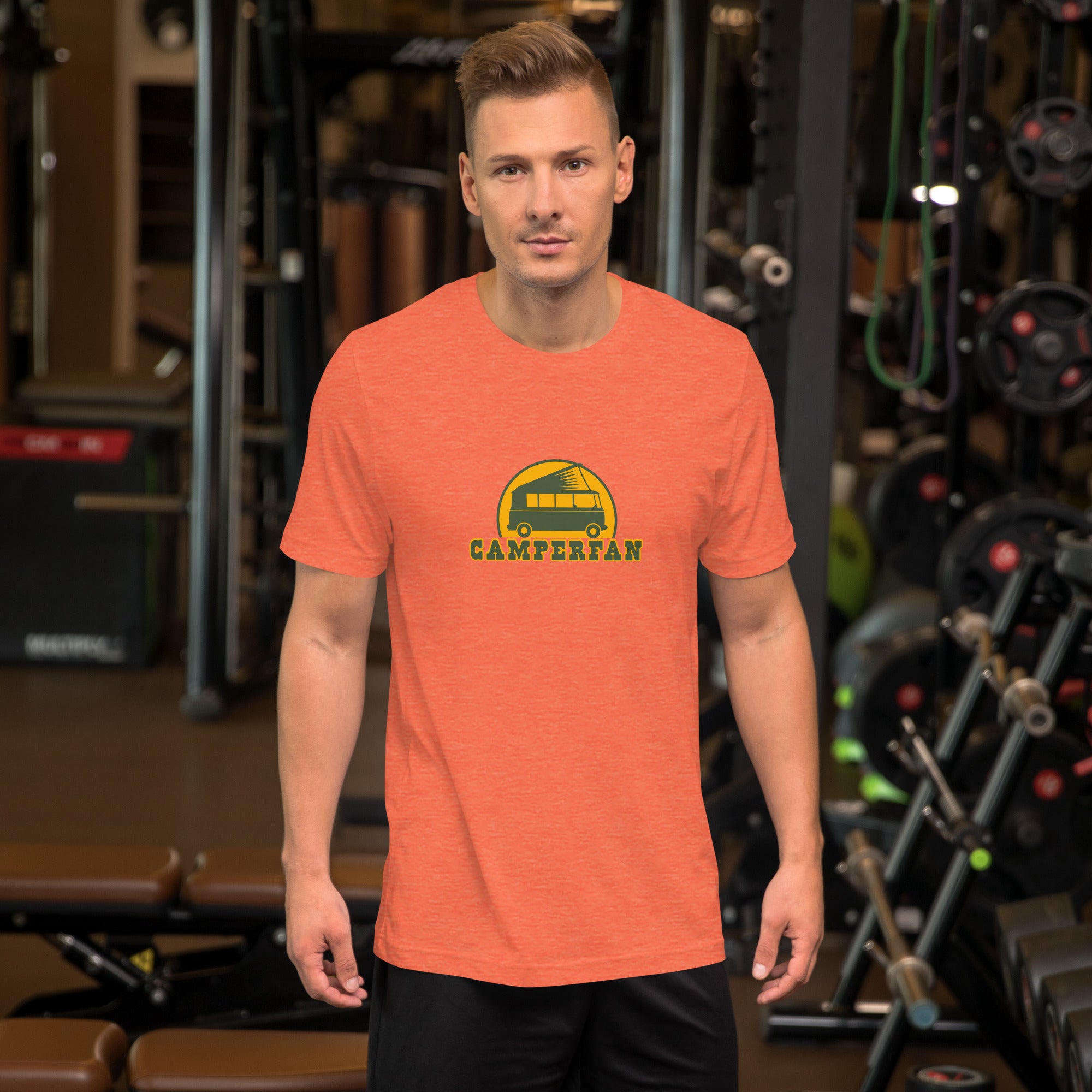 Unisex t-shirt Camperfan on bright heather colors
