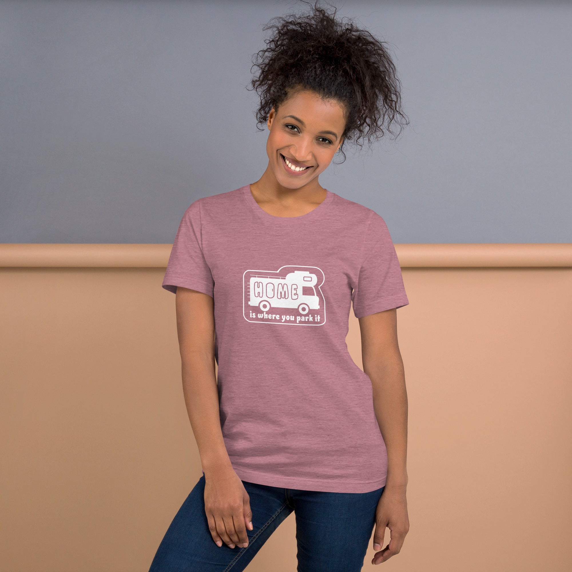 Unisex cotton t-shirt Bold Camper Van on bright heather colors