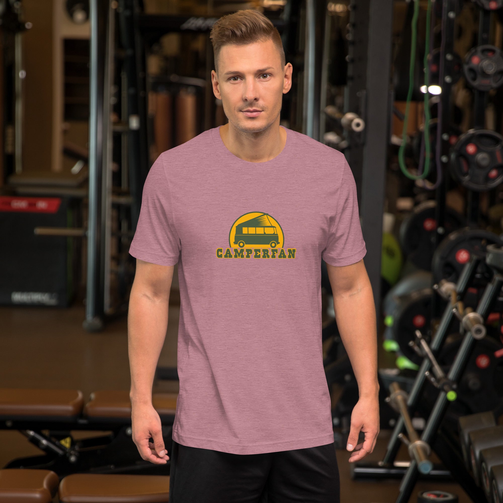 Unisex t-shirt Camperfan on bright heather colors