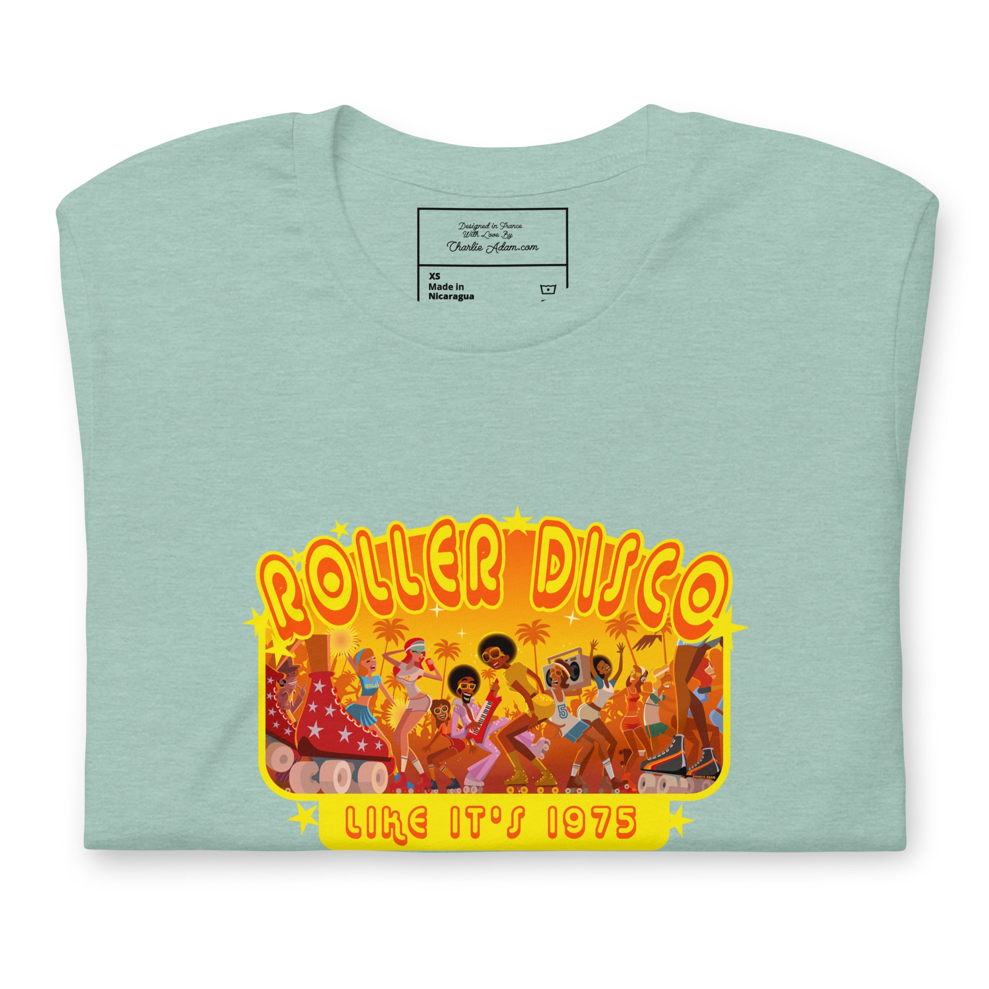 T-shirt en coton unisexe Roller Disco 1975 sur couleurs chinées claires