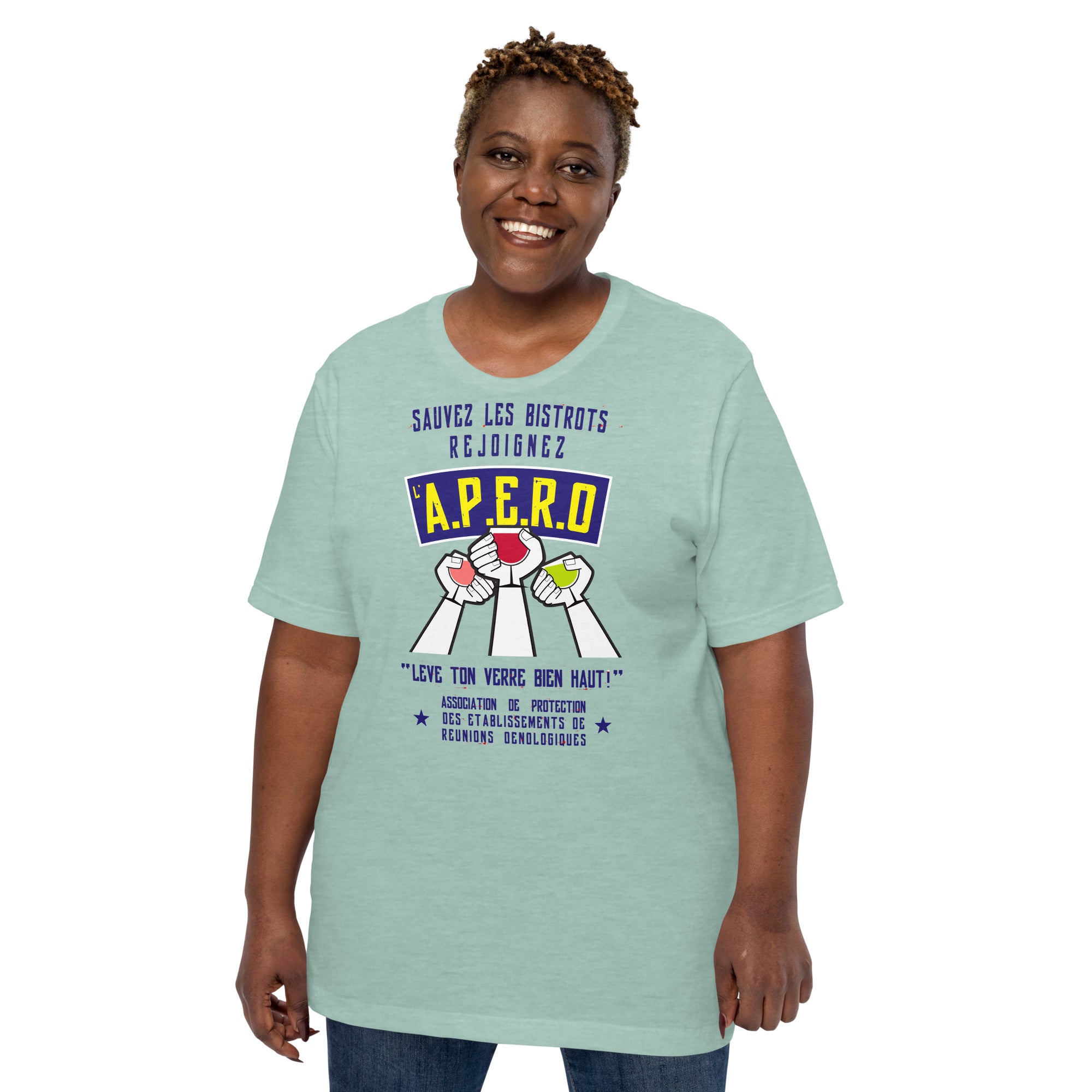 Unisex cotton t-shirt Sauvez les Bistrots, rejoignez l'Apéro on light heather colors