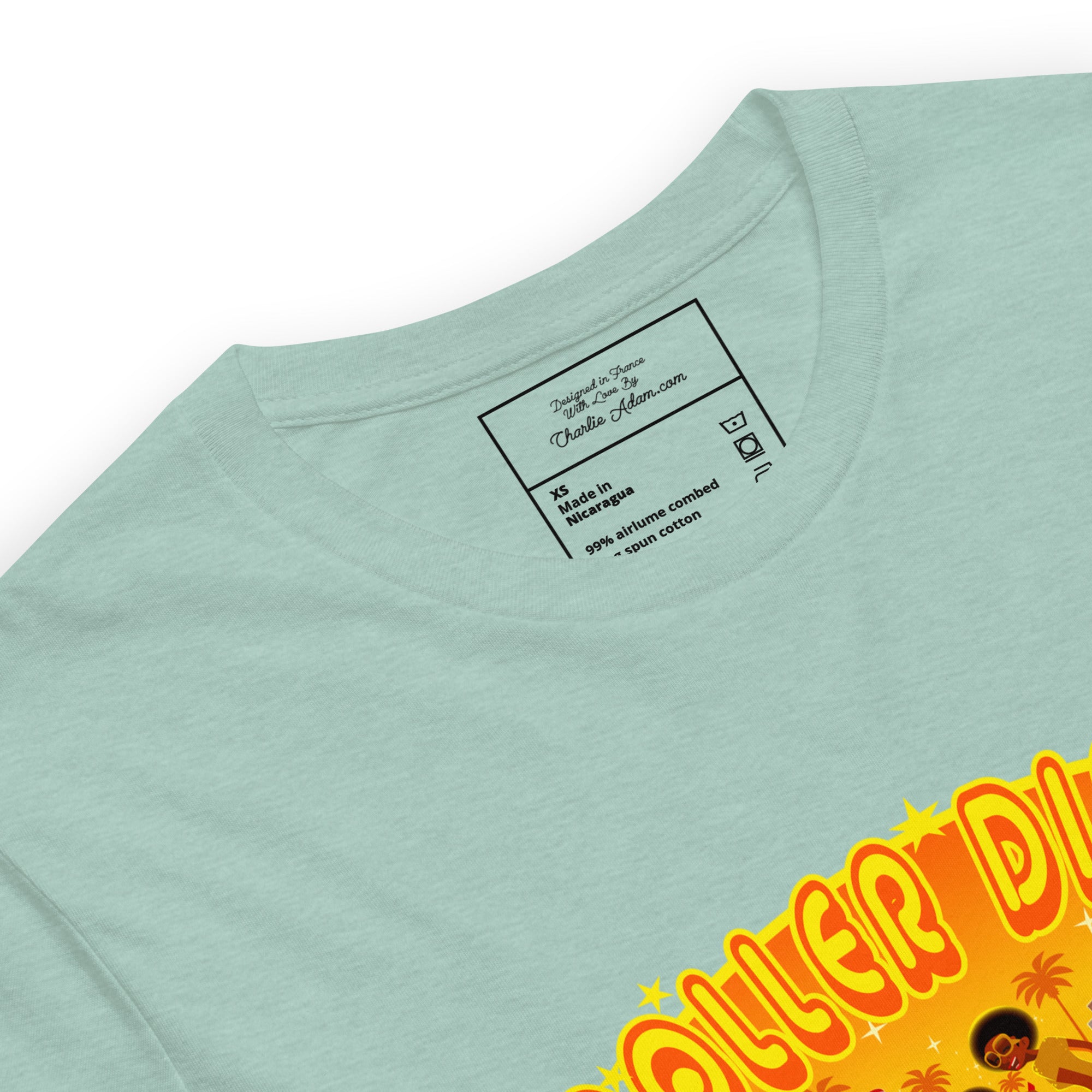 T-shirt en coton unisexe Roller Disco 1975 sur couleurs chinées claires