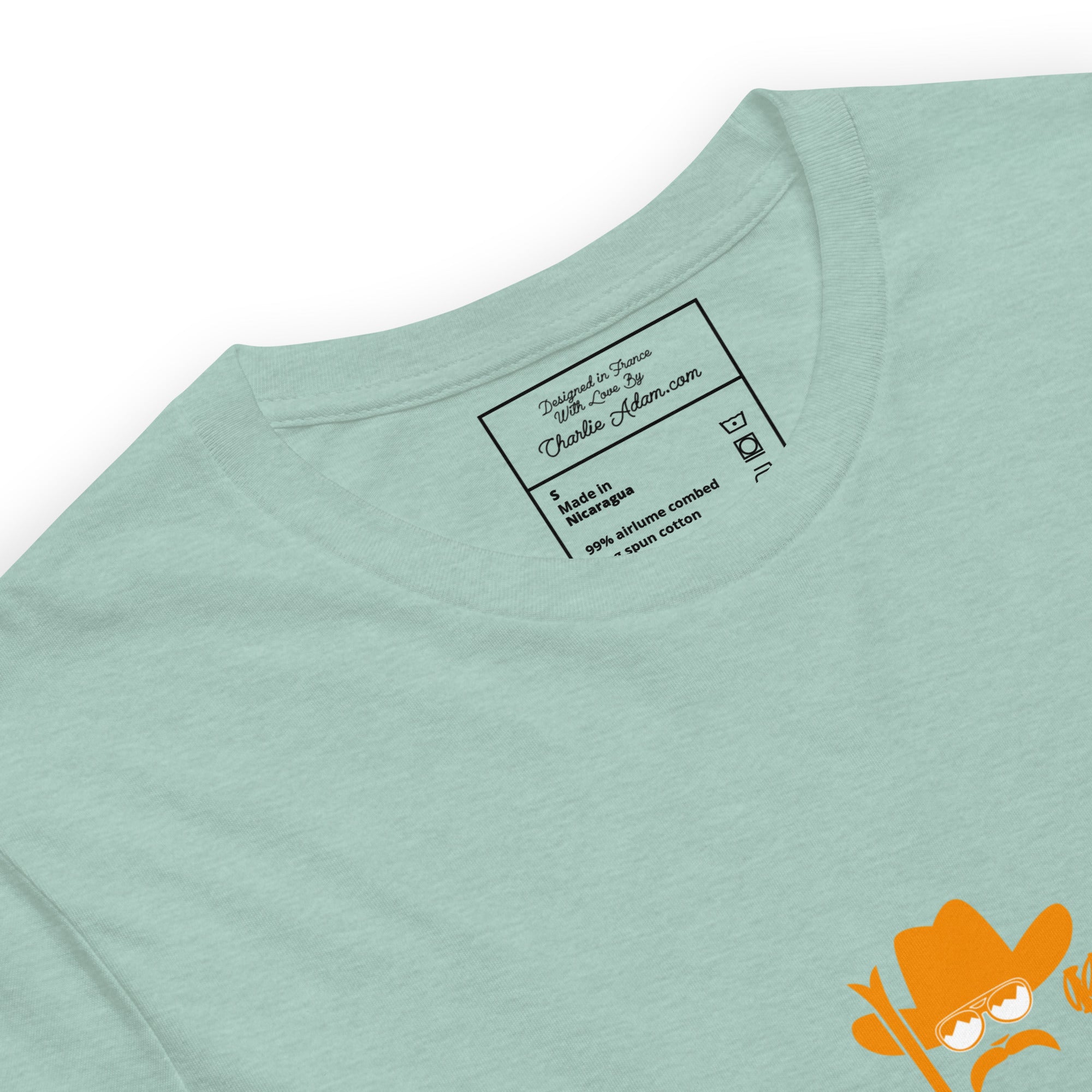 T-shirt en coton unisexe Skiing Cowboy (face) & Ski Fight at OK Corral Outline (dos) sur couleurs chinées claires