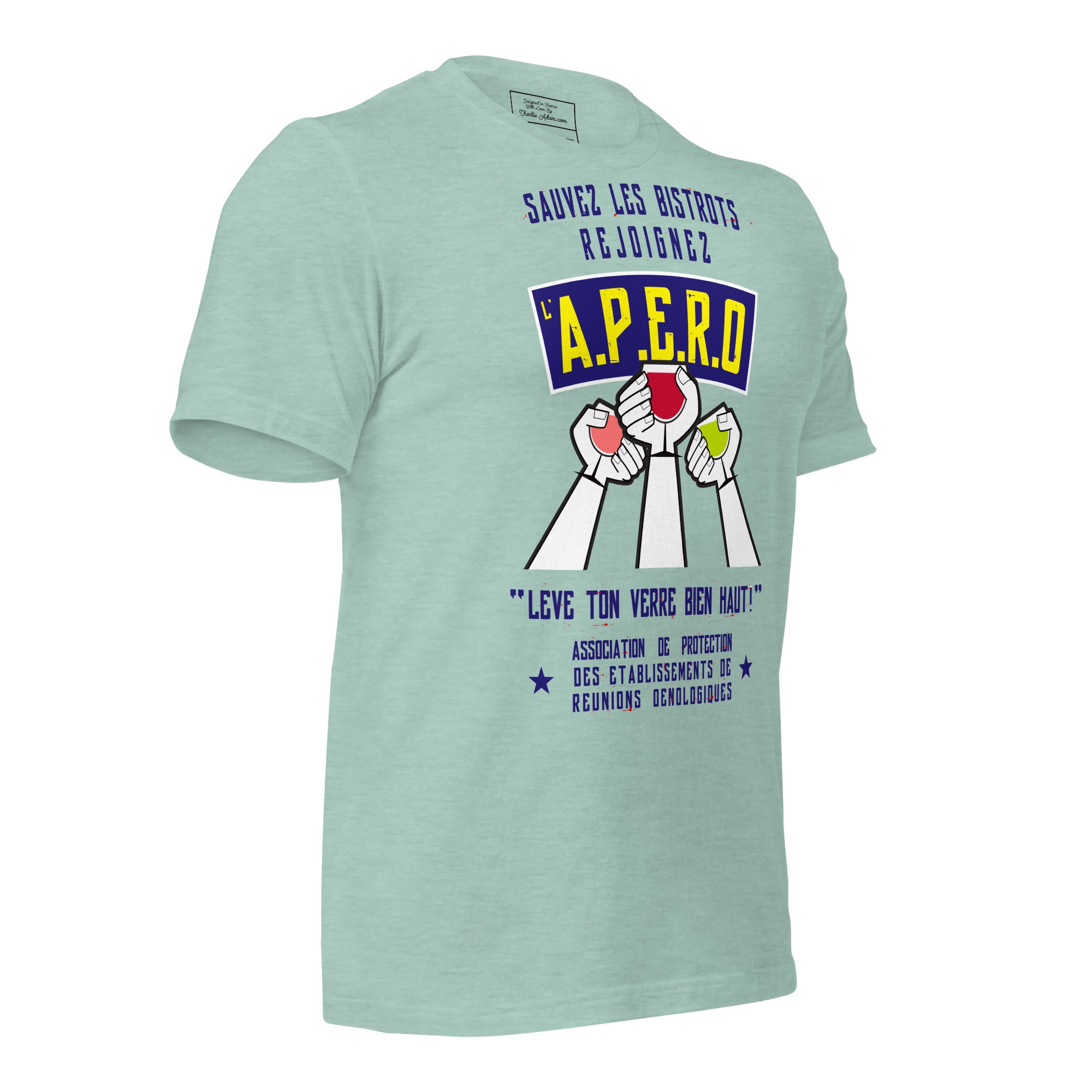 Unisex cotton t-shirt Sauvez les Bistrots, rejoignez l'Apéro on light heather colors
