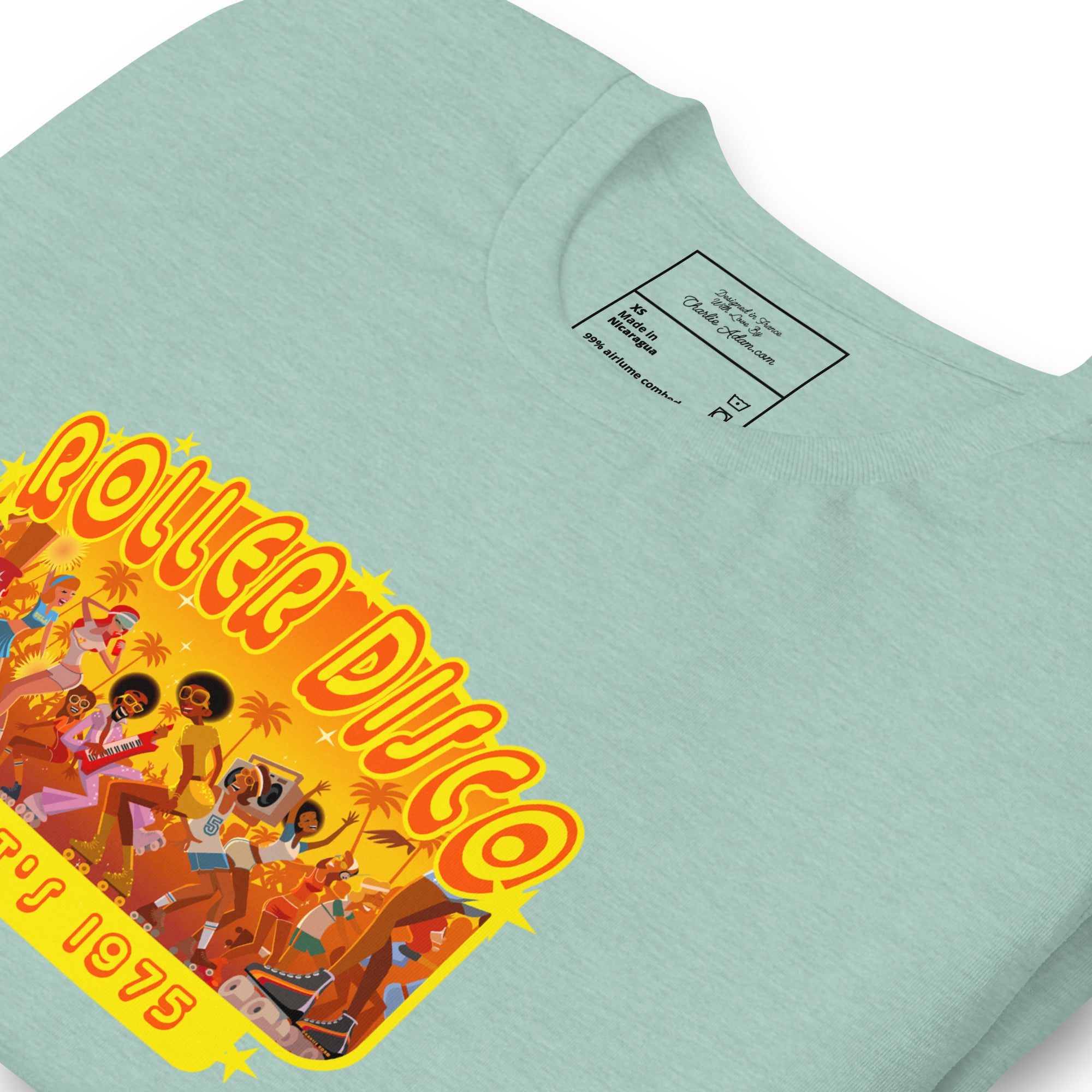 T-shirt en coton unisexe Roller Disco 1975 sur couleurs chinées claires
