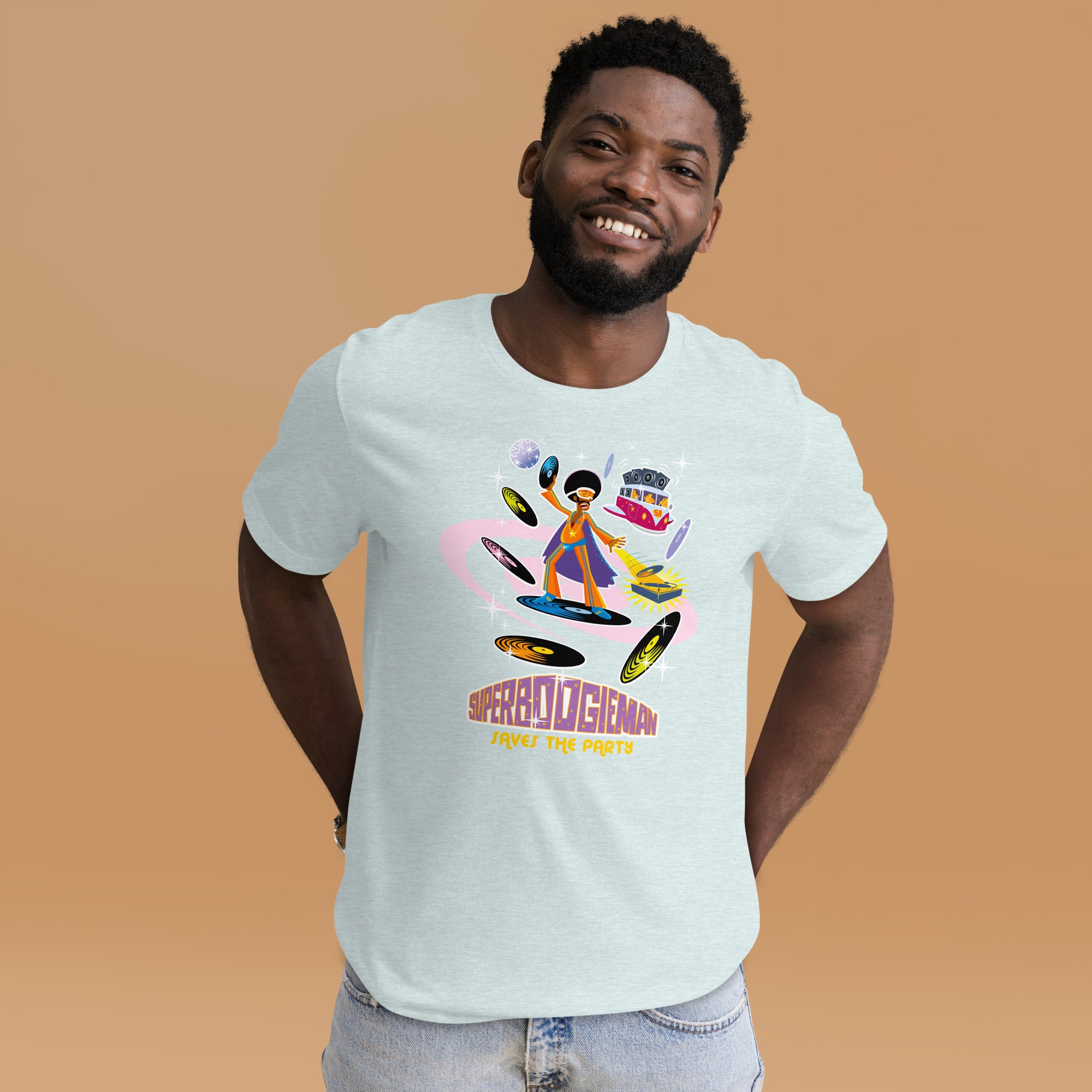 Unisex t-shirt Superboogieman saves the Party on light heather colors