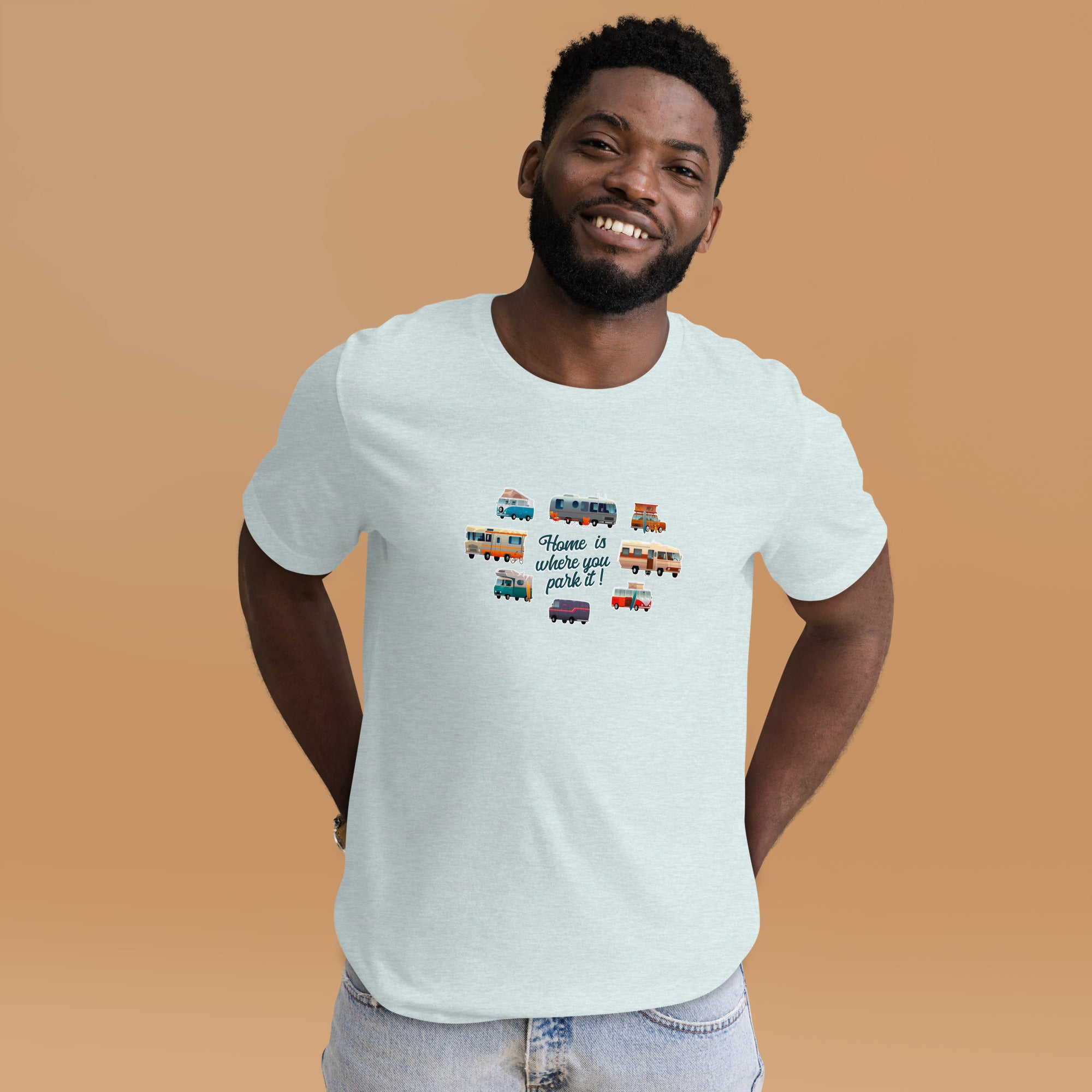 T-shirt en coton unisexe Square Vintage Campers sur couleurs chinées claires