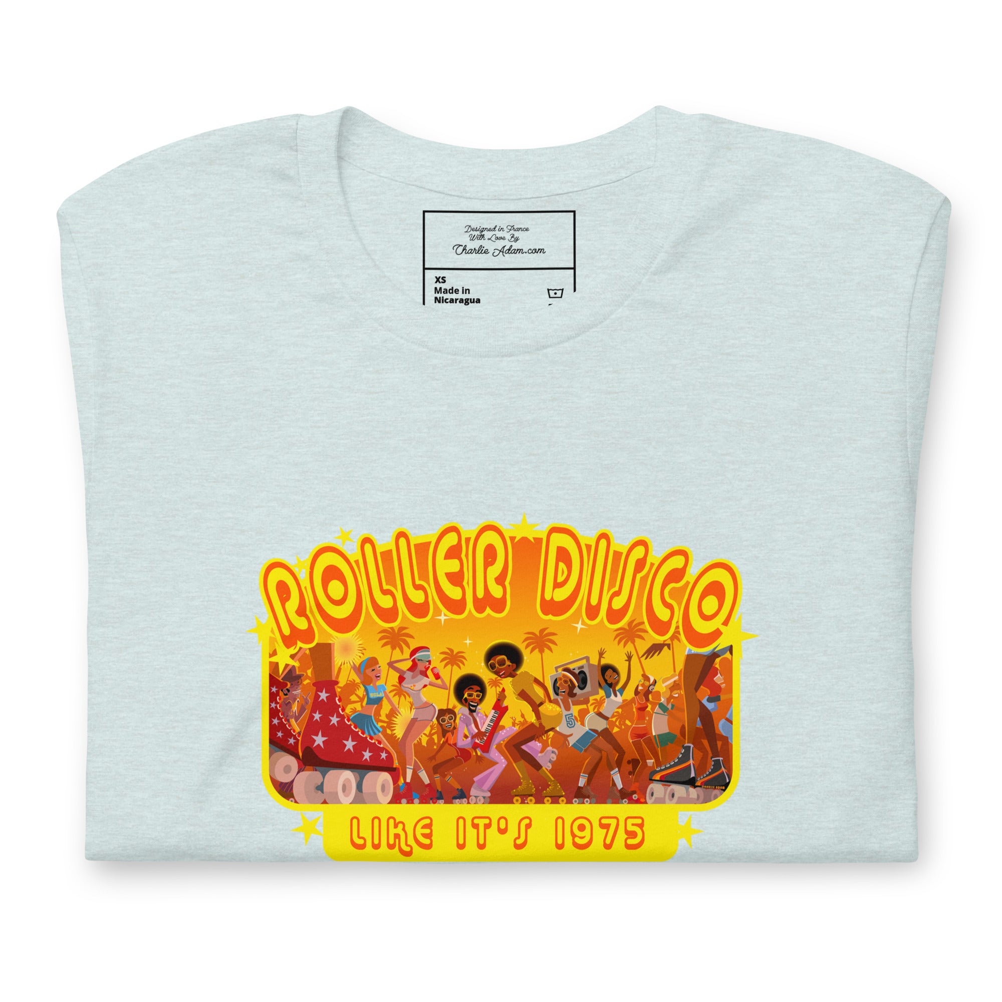 T-shirt en coton unisexe Roller Disco 1975 sur couleurs chinées claires