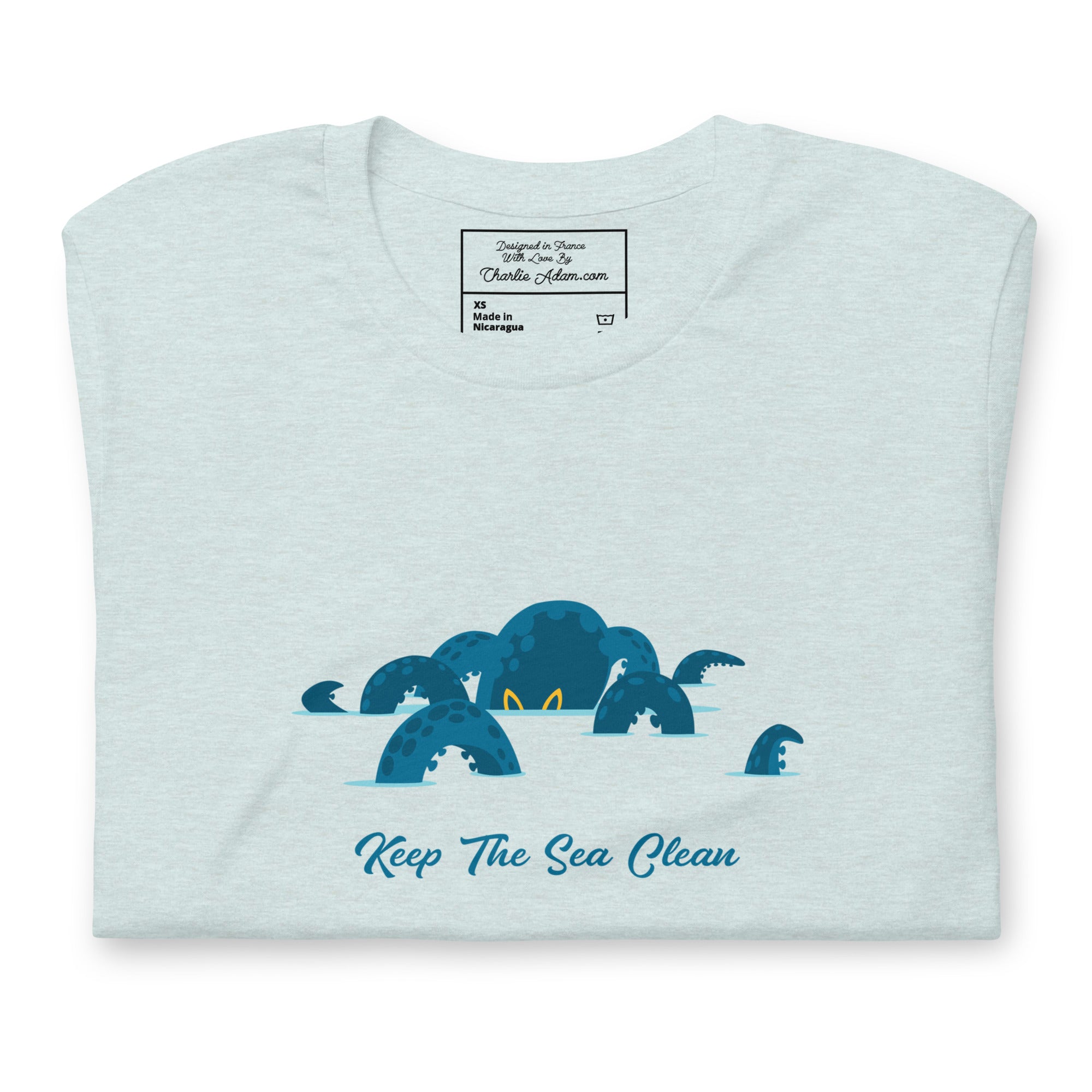 T-shirt en coton unisexe Octopus Blue sur couleurs chinées claires