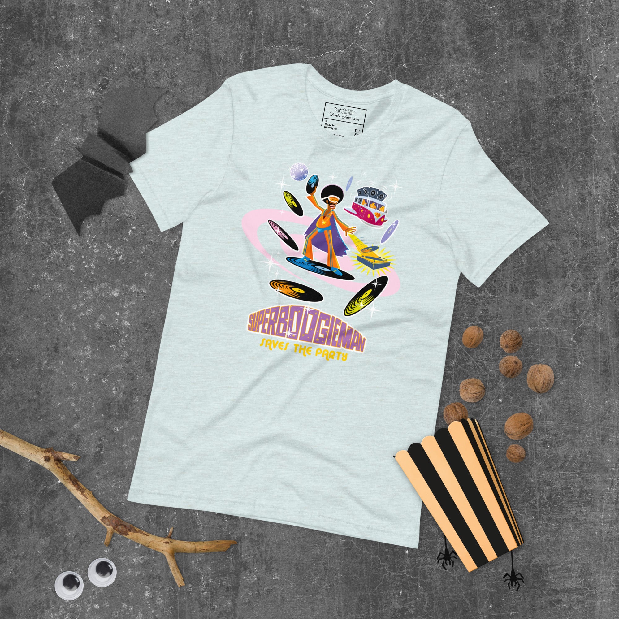 Unisex t-shirt Superboogieman saves the Party on light heather colors