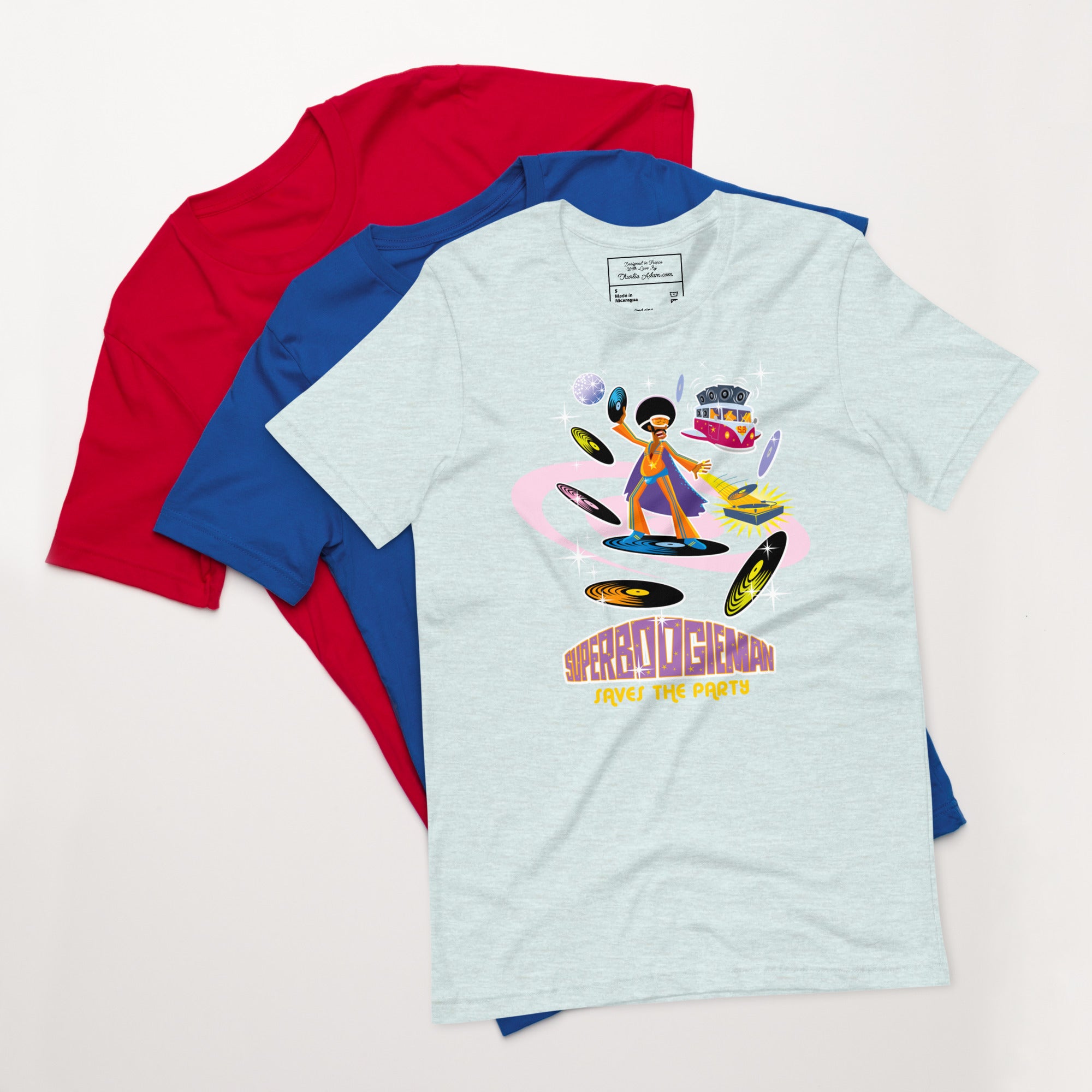 Unisex t-shirt Superboogieman saves the Party on light heather colors