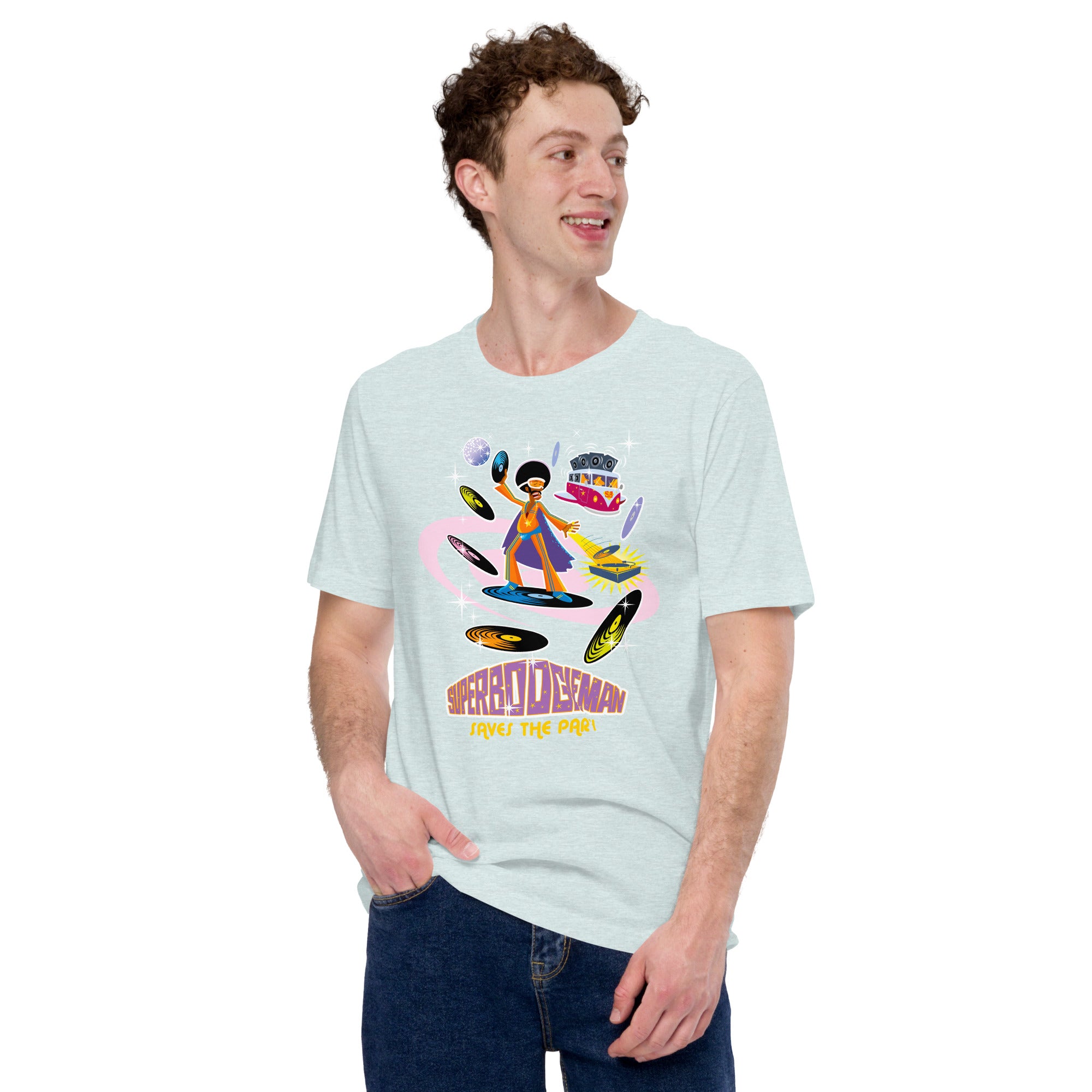 Unisex t-shirt Superboogieman saves the Party on light heather colors