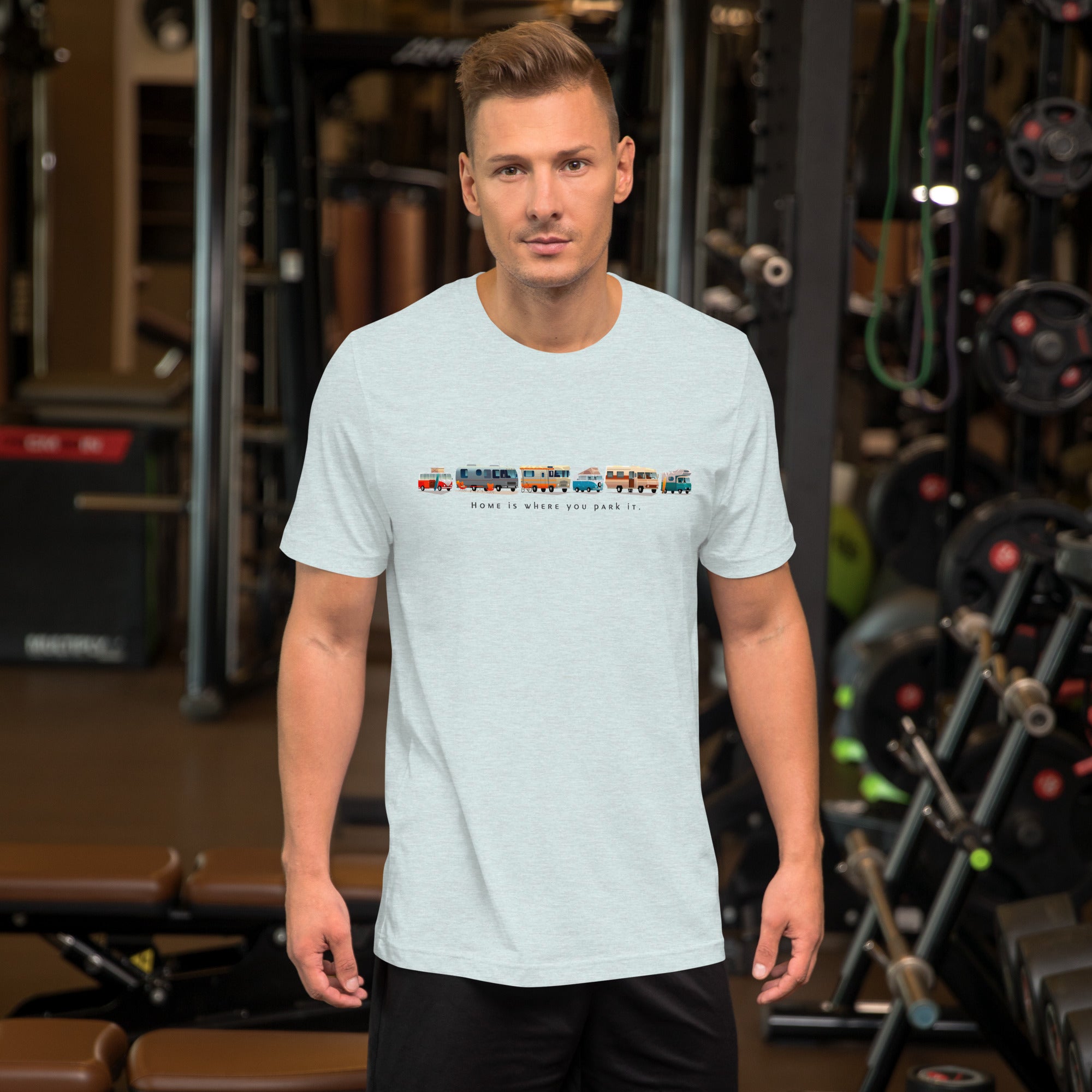 T-shirt en coton unisexe Vintage Campers sur couleurs chinées claires
