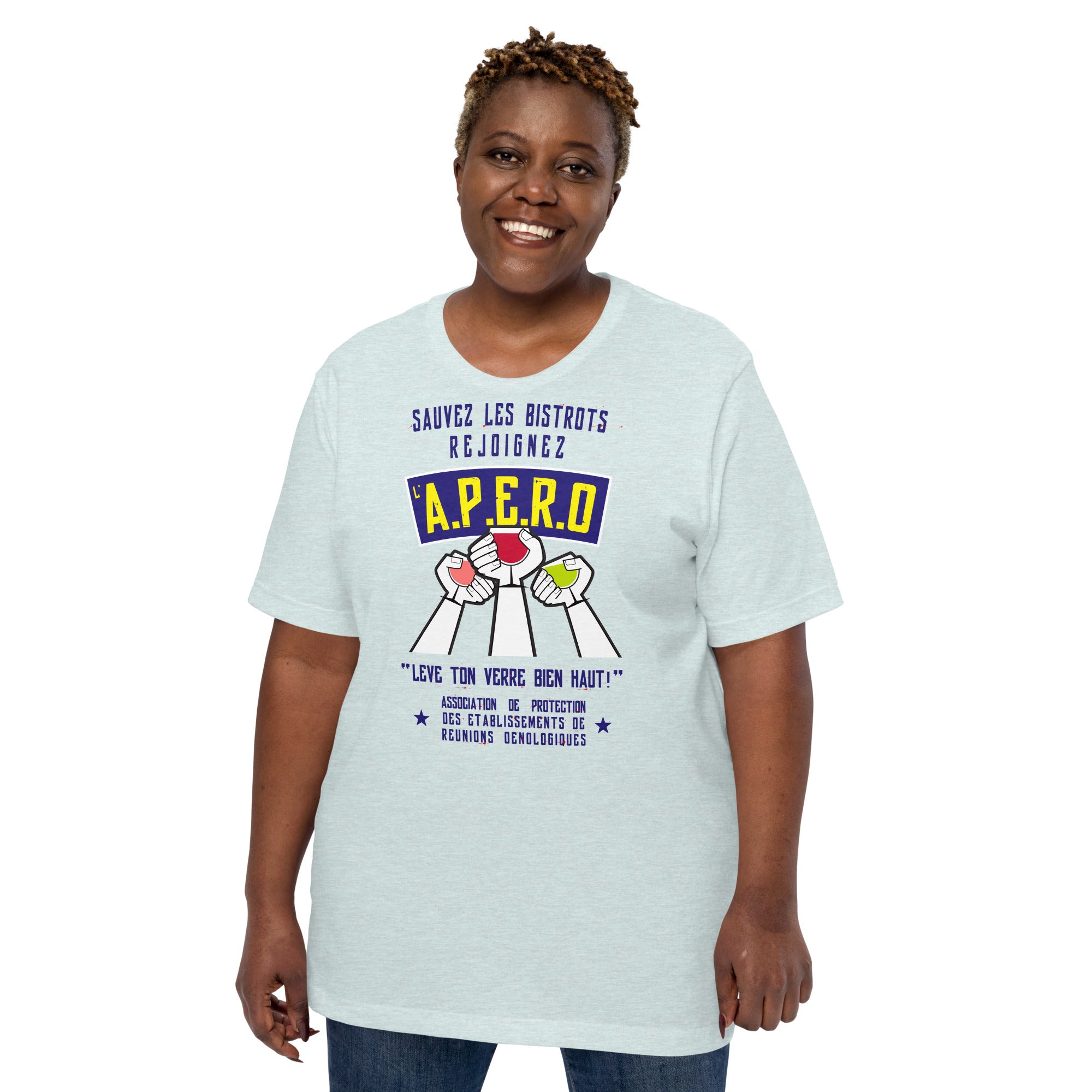Unisex cotton t-shirt Sauvez les Bistrots, rejoignez l'Apéro on light heather colors