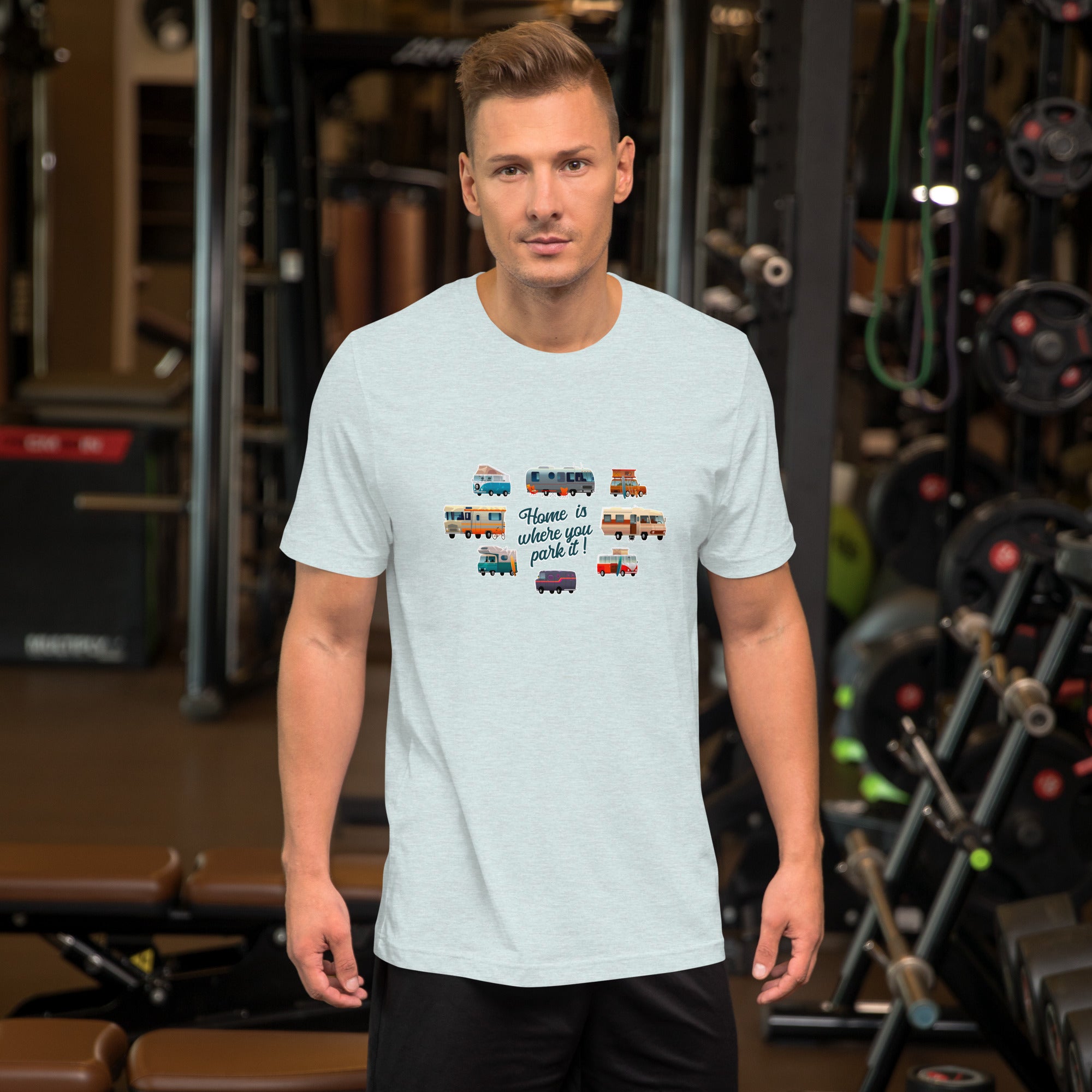 T-shirt en coton unisexe Square Vintage Campers sur couleurs chinées claires